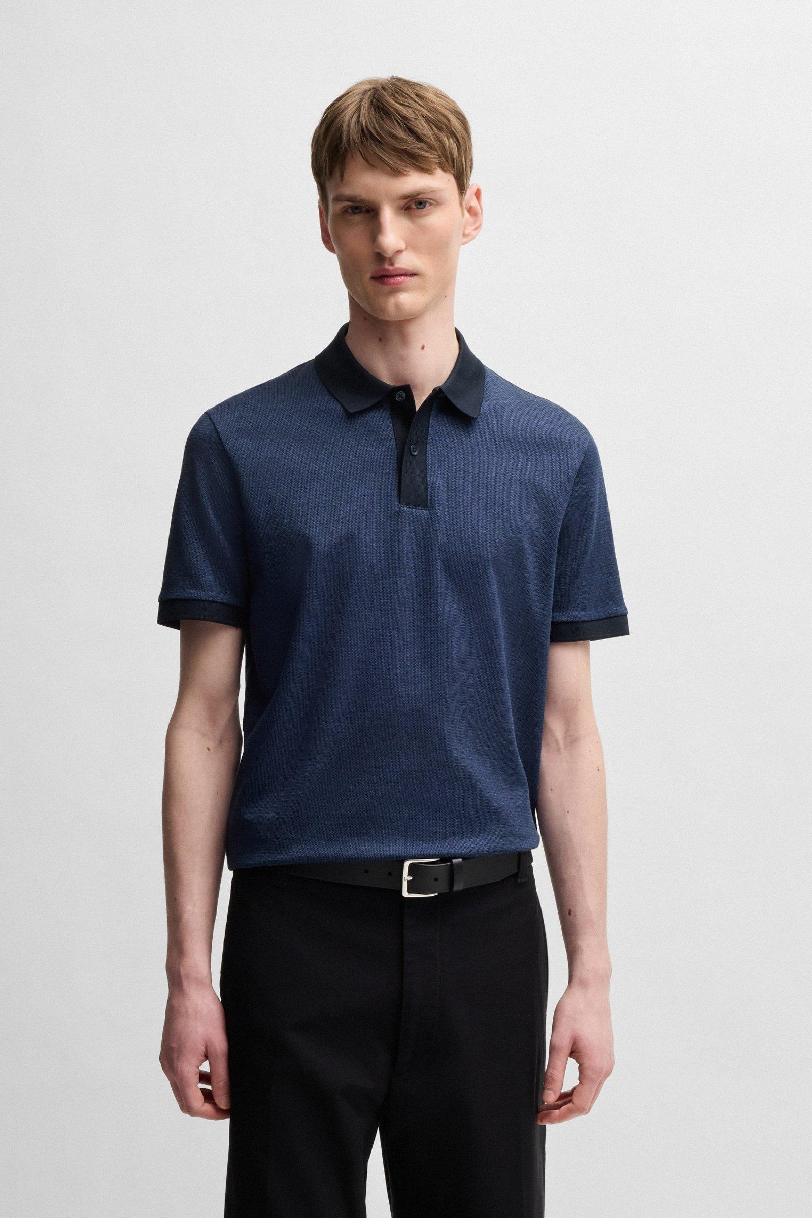 Polo in cotone mercerizzato con micromotivo 50532246 10269508 01 404 BOSS Dark blue 