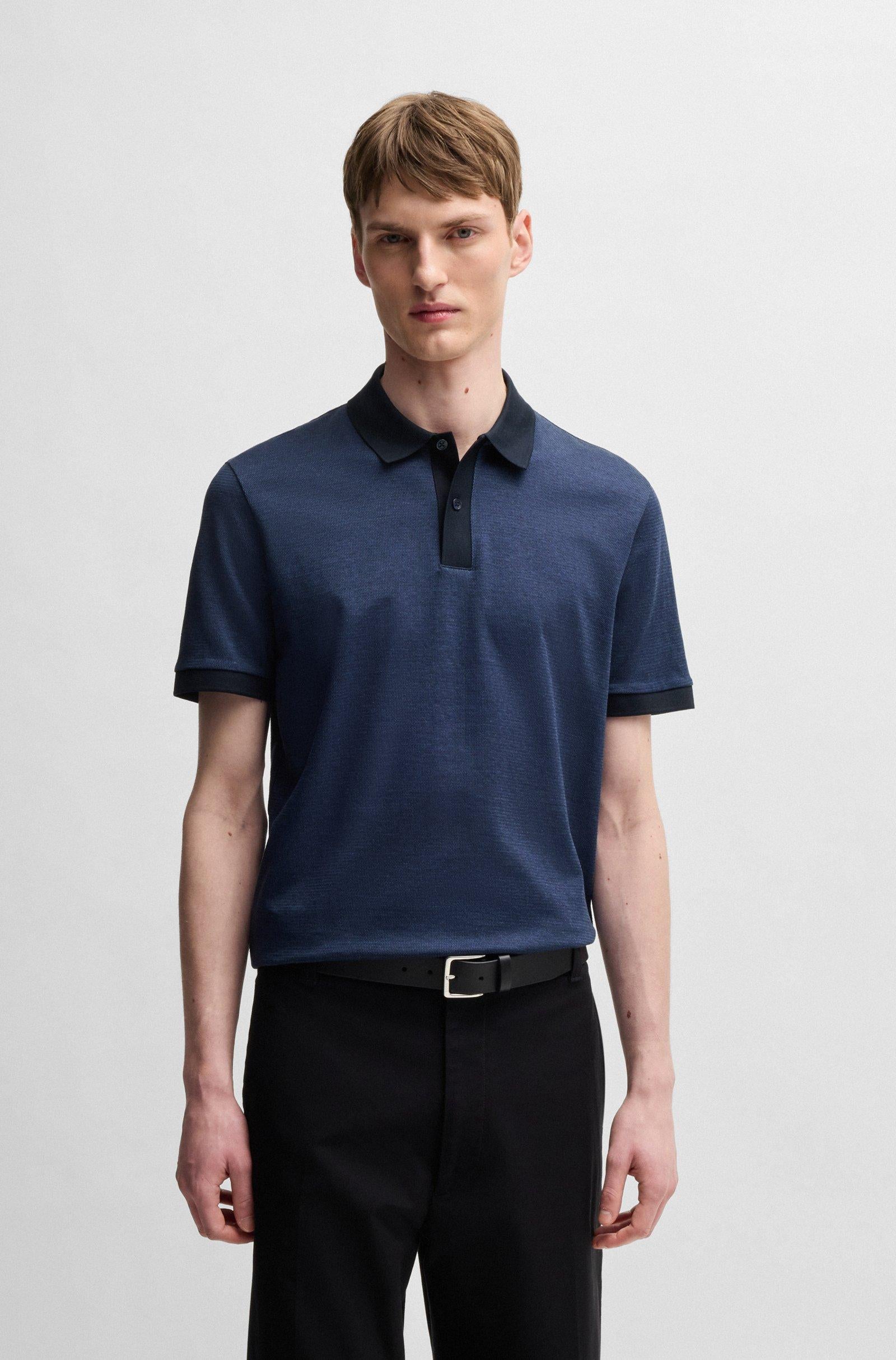 Polo in cotone mercerizzato con micromotivo 50532246 10269508 01 404 BOSS Dark blue 