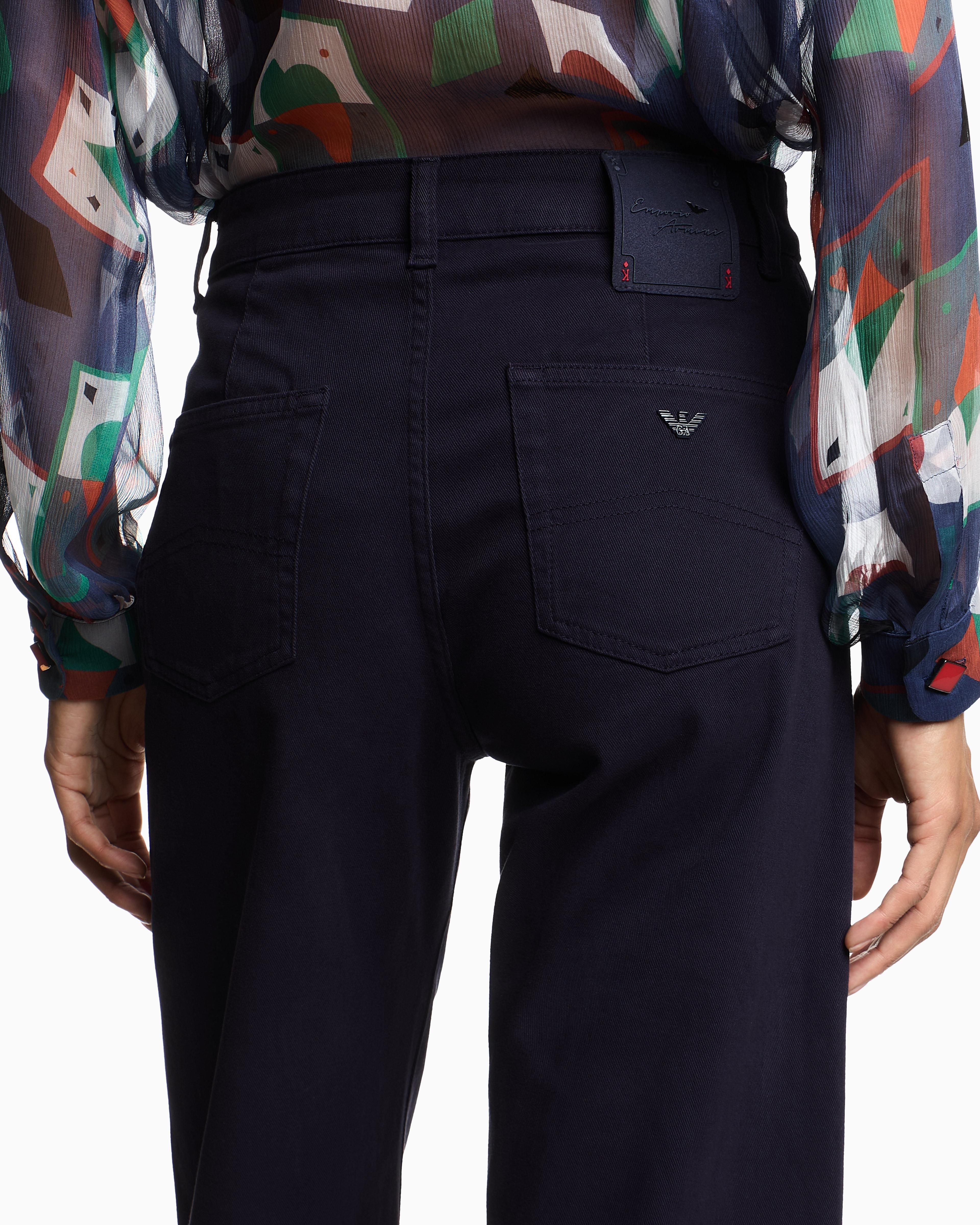 Pantalone vita media e gamba ampia cropped in drill stretch tinto capo EW000019 AF17027 UB115 EMPORIO ARMANI Blue navy 