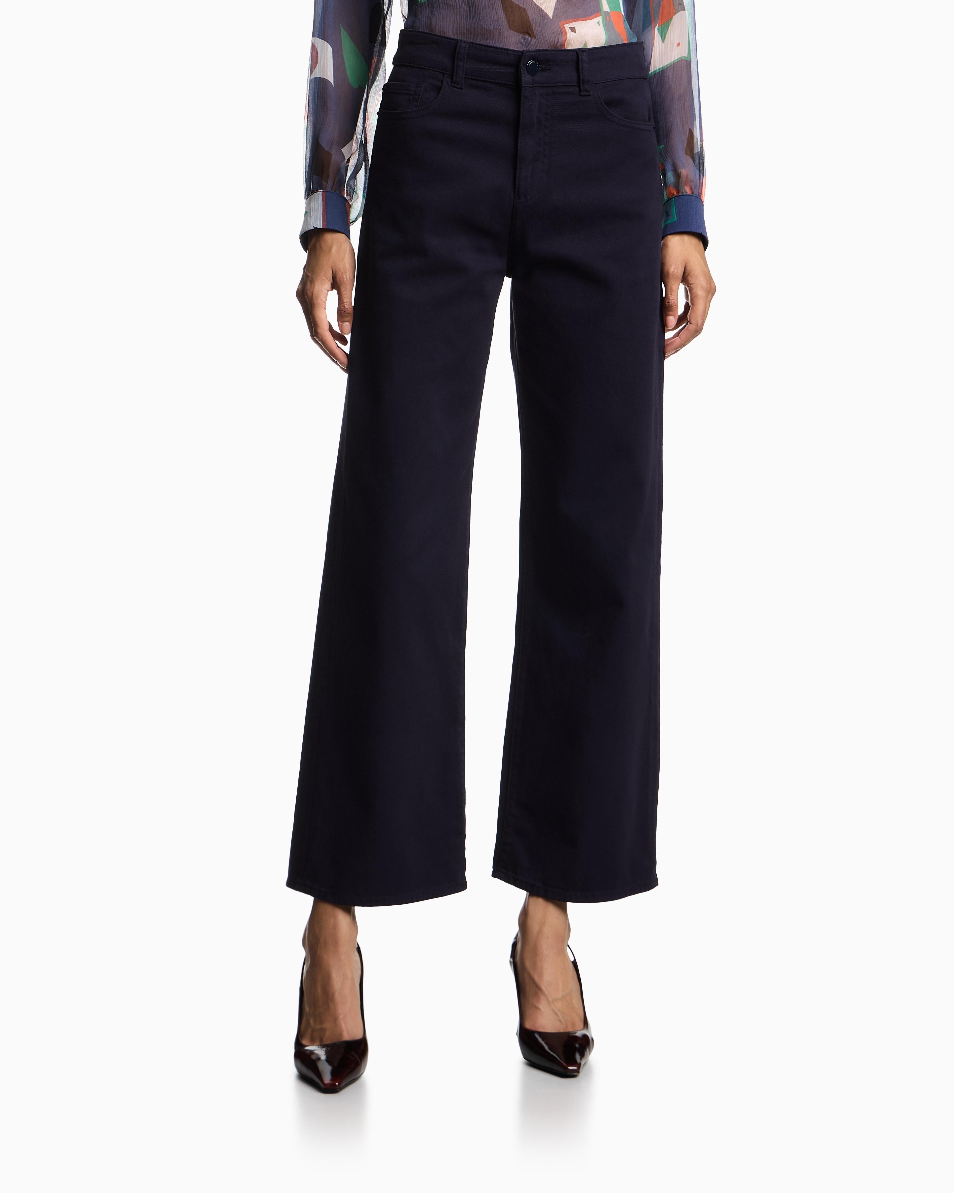 Pantalone vita media e gamba ampia cropped in drill stretch tinto capo EW000019 AF17027 UB115 EMPORIO ARMANI Blue navy 
