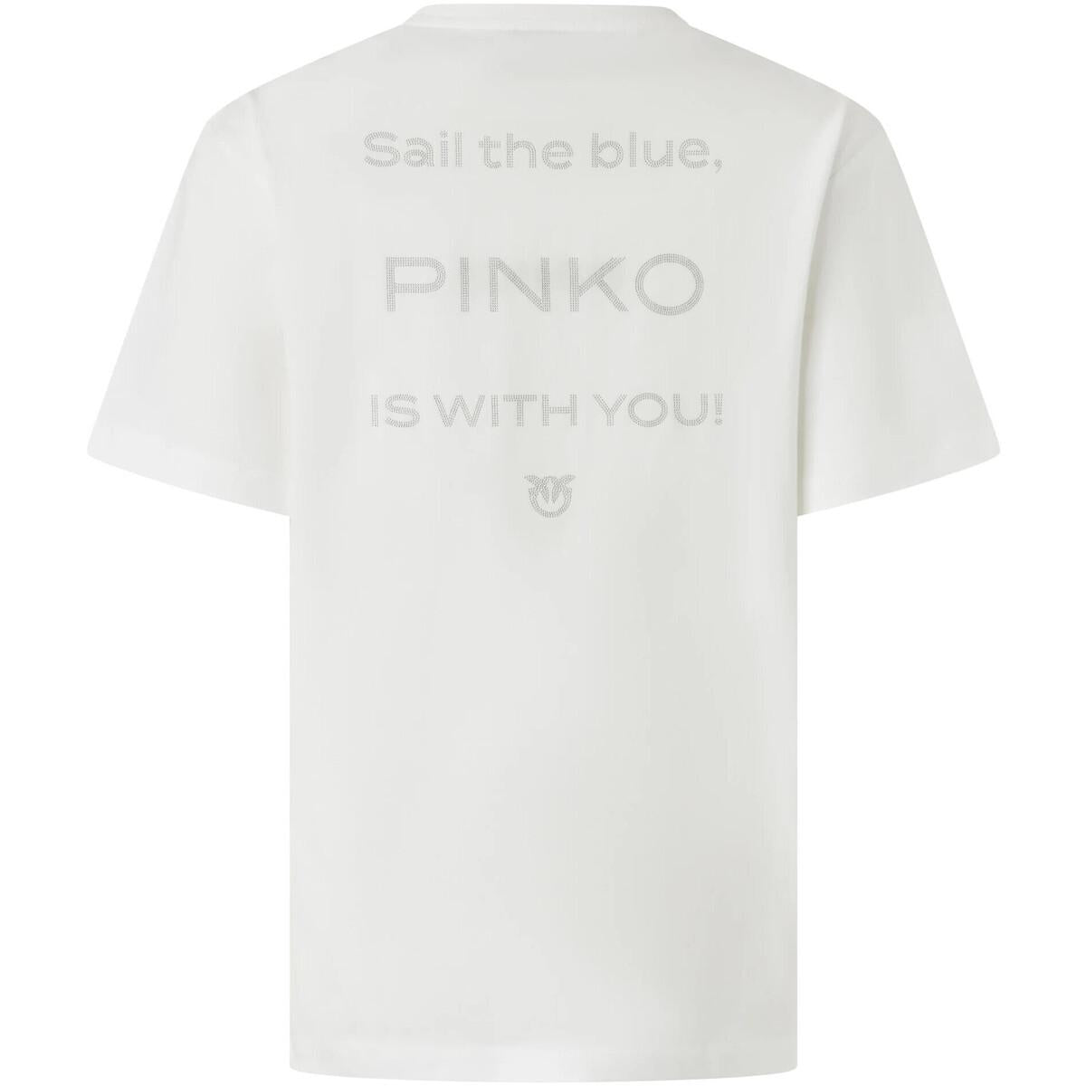 T-shirt logo strass 105526A2RM Z05 PINKO Bianco-biancaneve 