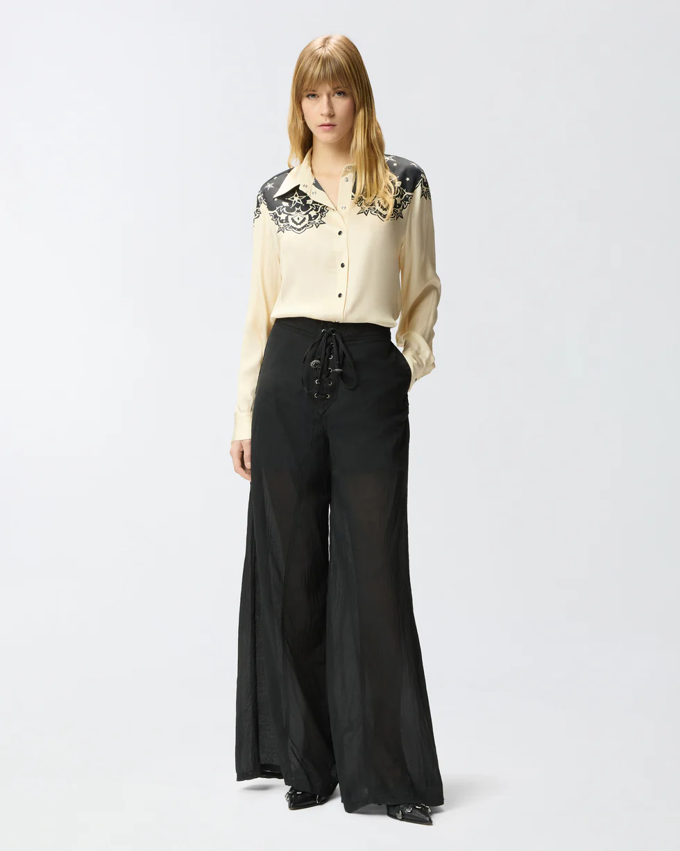 Pantaloni leggeri con lacci e dettagli texani<BR/> 106947A3AX Z99 PINKO Nero limousine 