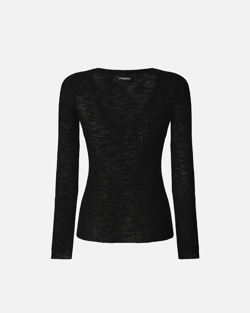 Maglia serafino leggera in cotone a costine 107001A3C Z99 PINKO Black 