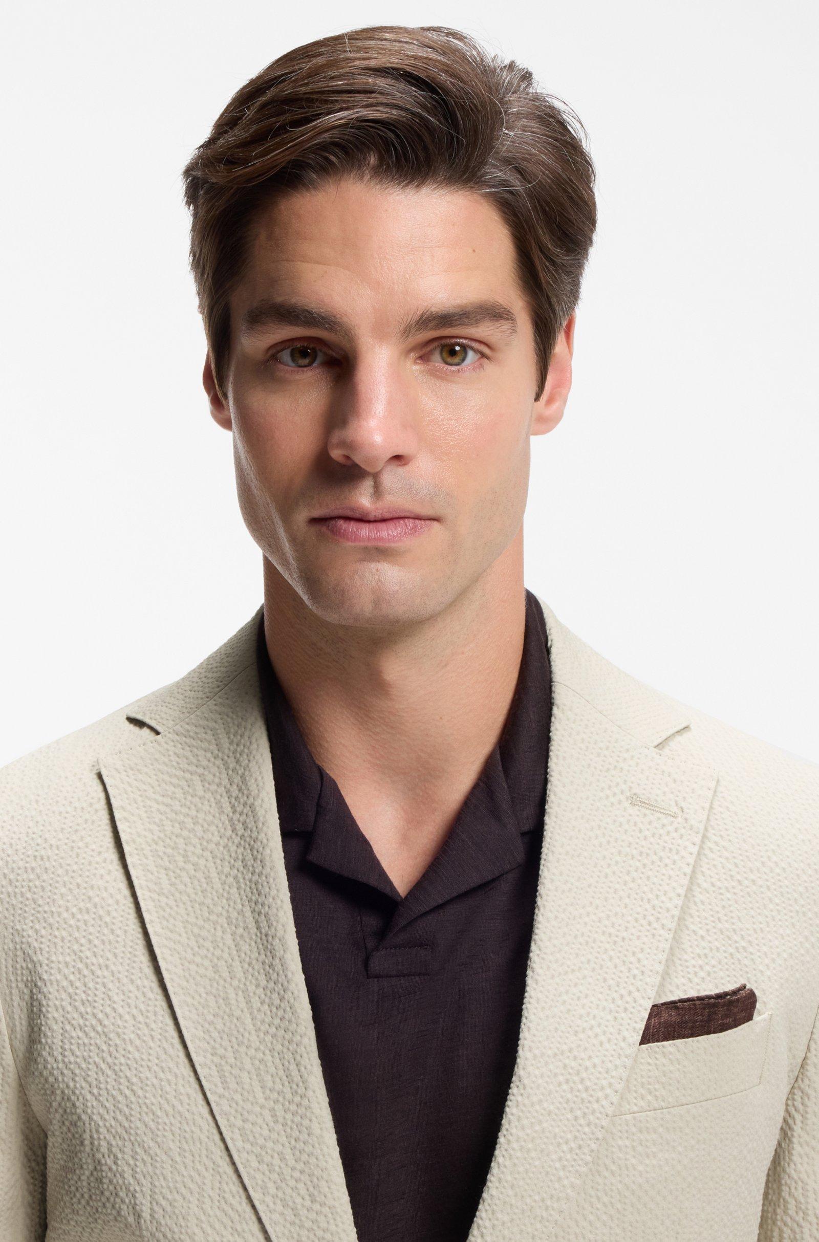 Giacca slim fit in seersucker di cotone elasticizzato 50561894 10279134 01 286 BOSS Open beige 