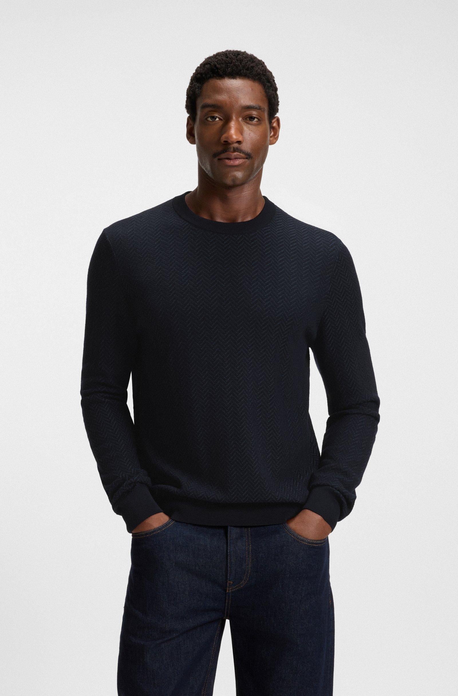 Maglia girocollo in lana e cotone 50549985 10274948 01 404 BOSS Dark blue 