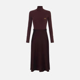 Abito in maglia a costine e raso con taschino AM06B56E2 EA4 ELISABETTA FRANCHI Merlot 