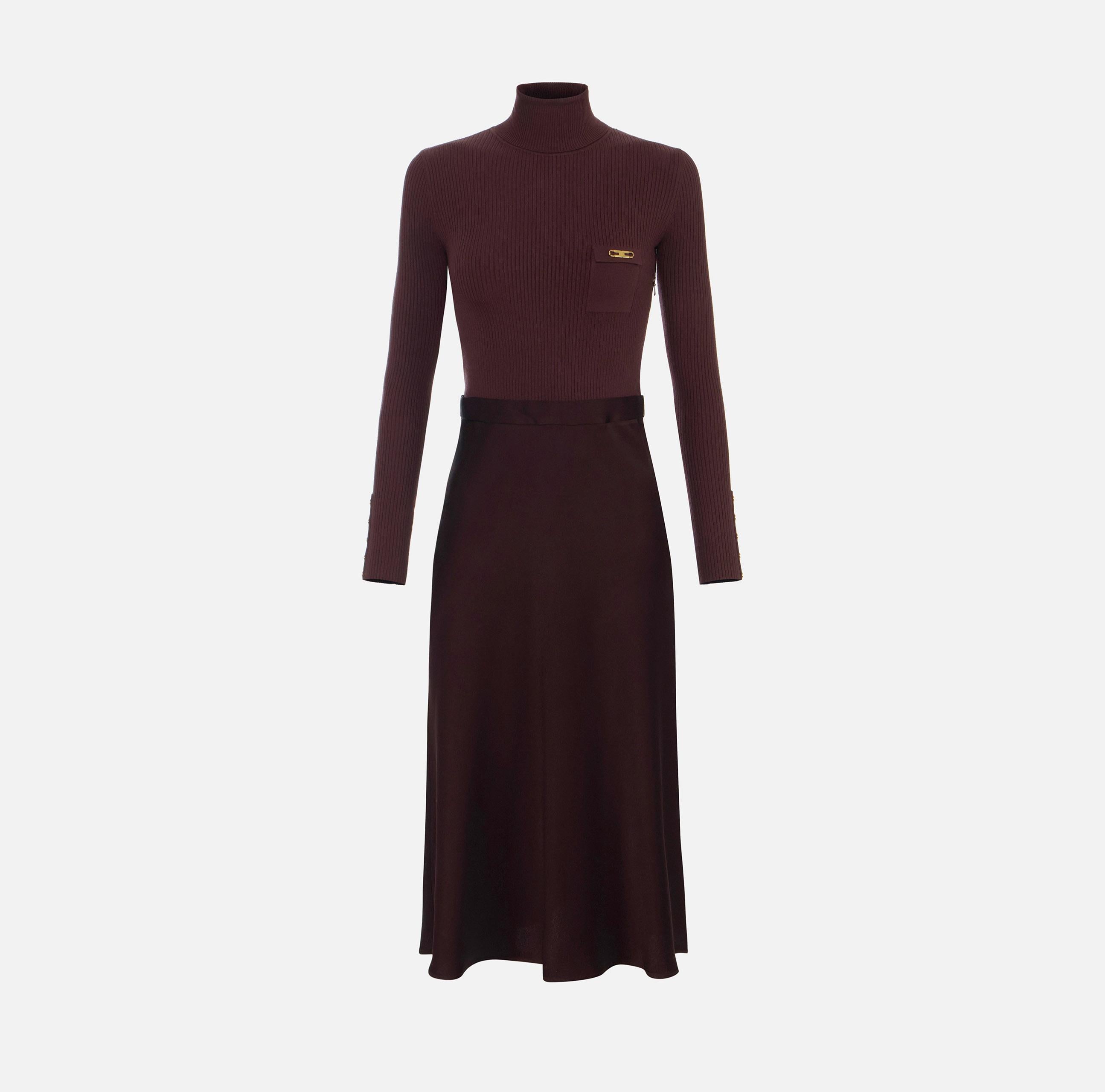 Abito in maglia a costine e raso con taschino AM06B56E2 EA4 ELISABETTA FRANCHI Merlot 