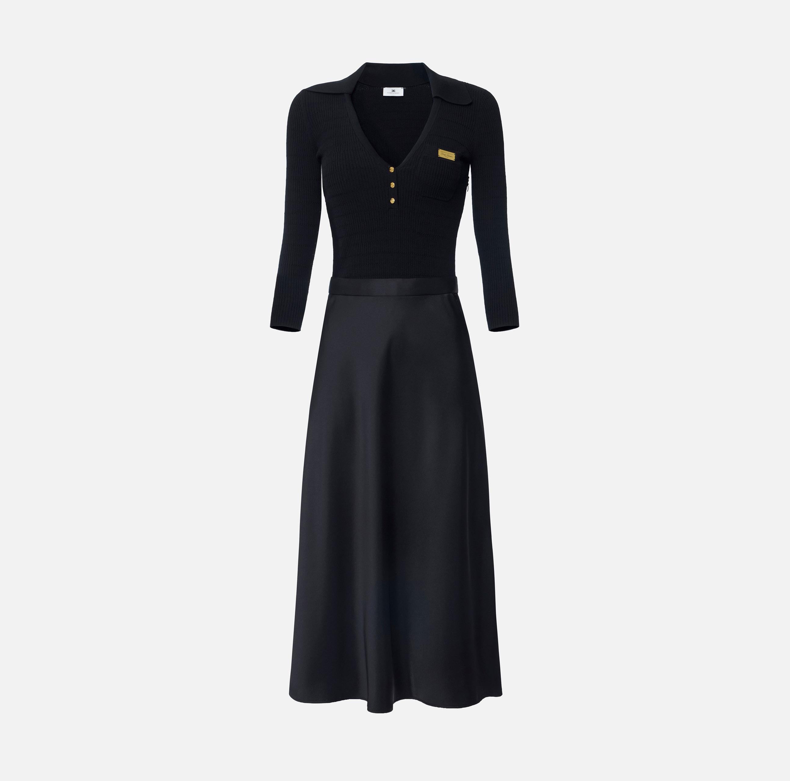 Abito in maglia a micro-trecce e raso AM13B61E2 110 ELISABETTA FRANCHI Nero 