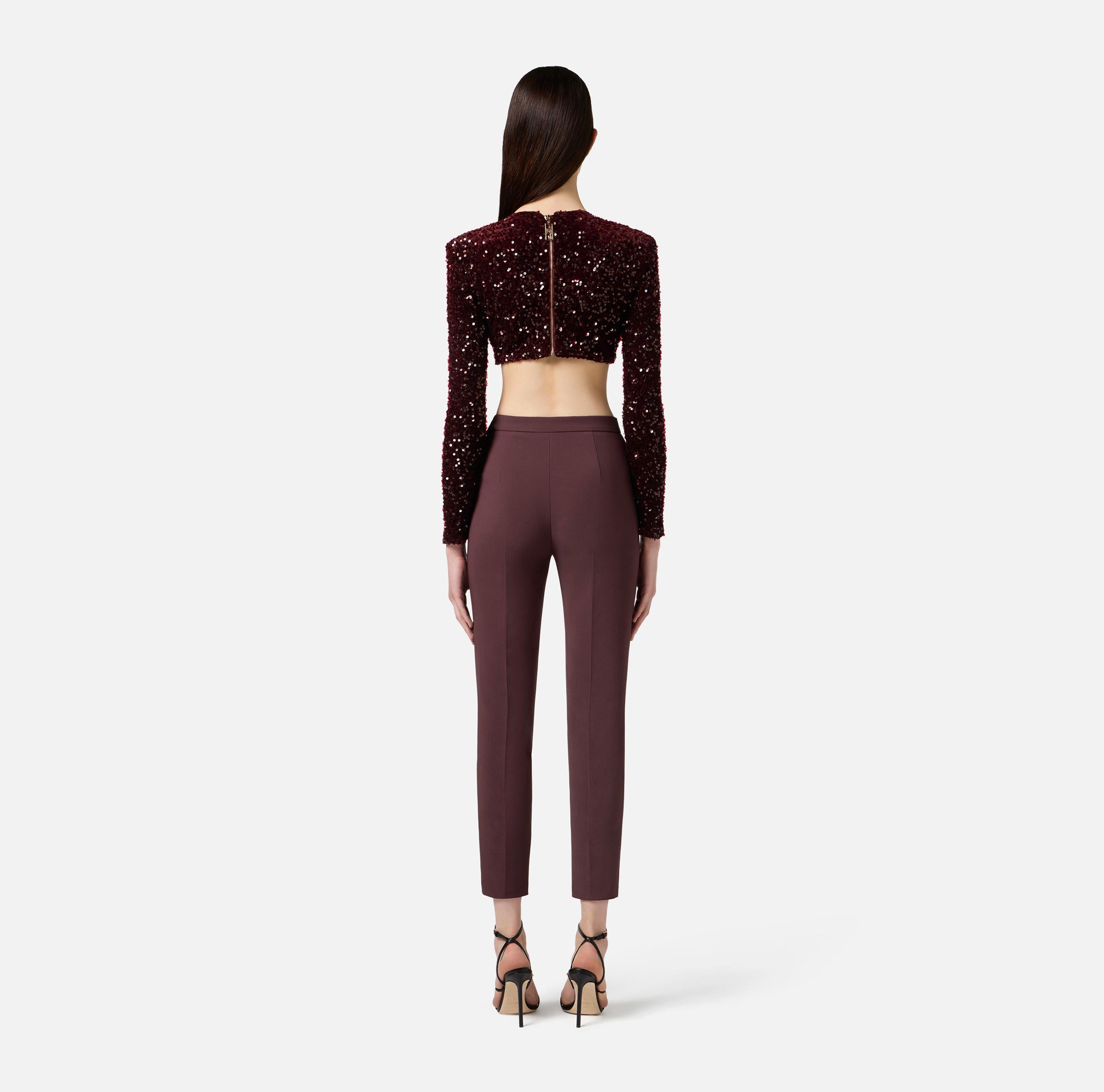 Pantaloni in doppio crêpe PA12056E2 EA4 ELISABETTA FRANCHI Merlot 