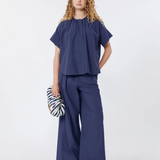 Pantalone ampio in popeline di cotone 2615131142600 008 MAX MARA WEEKEND Blu 