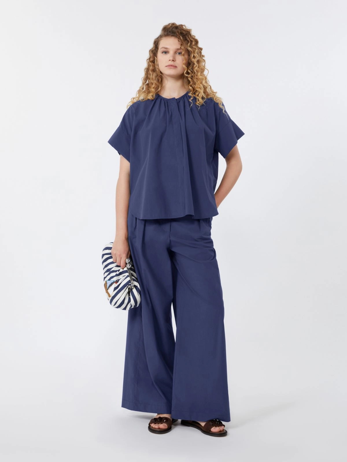 Pantalone ampio in popeline di cotone 2615131142600 008 MAX MARA WEEKEND Blu 
