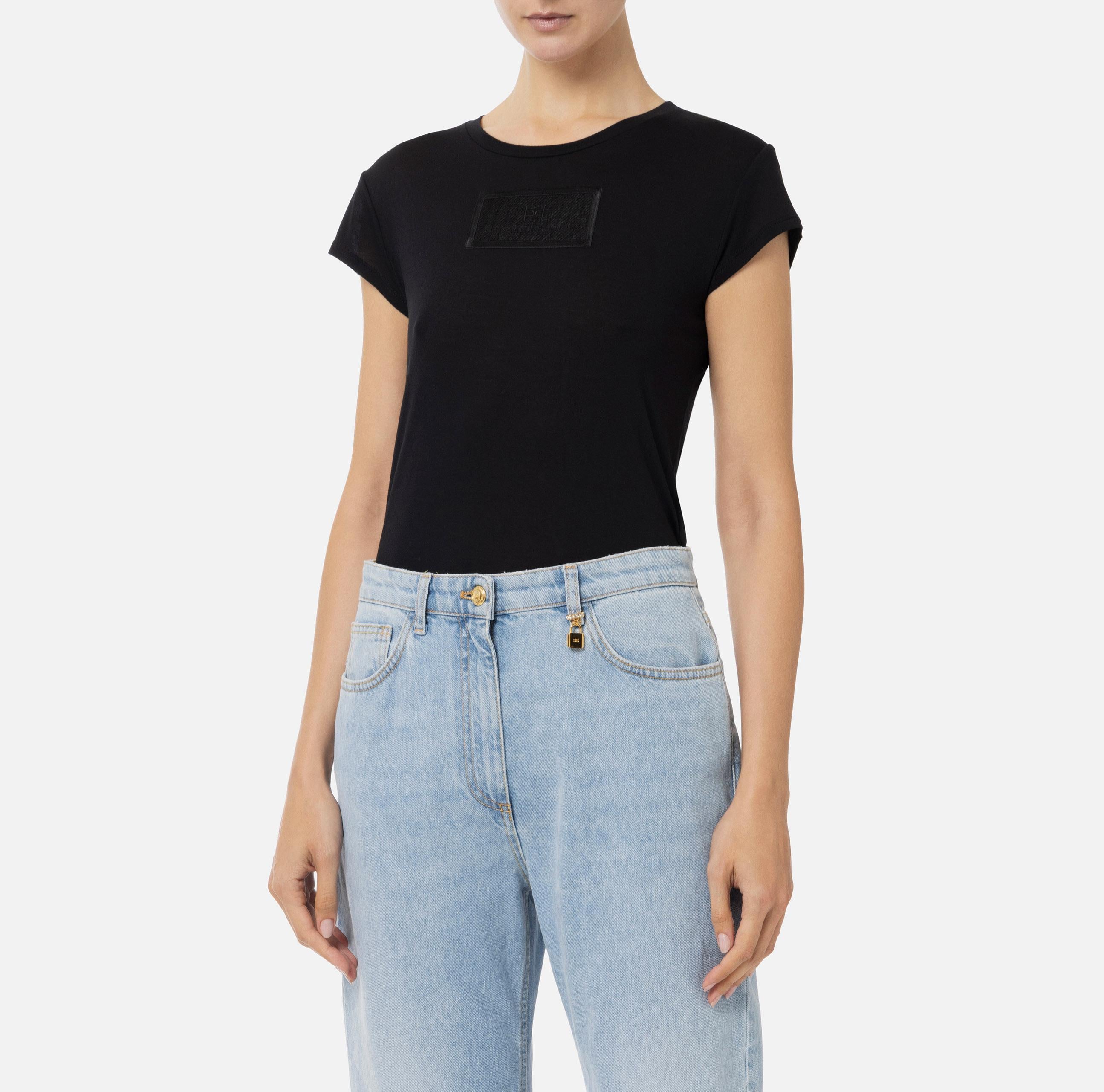 T-shirt in jersey con ricamo MA00451E2 110 ELISABETTA FRANCHI Nero 