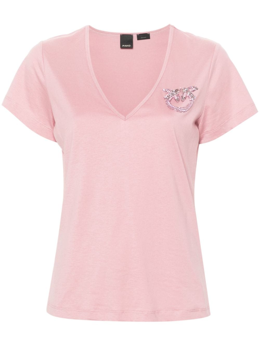 T-Shirt scollo a V con ricamo 100372A24E Q08 PINKO Rosa zefiro 