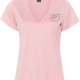 T-Shirt scollo a V con ricamo 100372A24E Q08 PINKO Rosa zefiro 