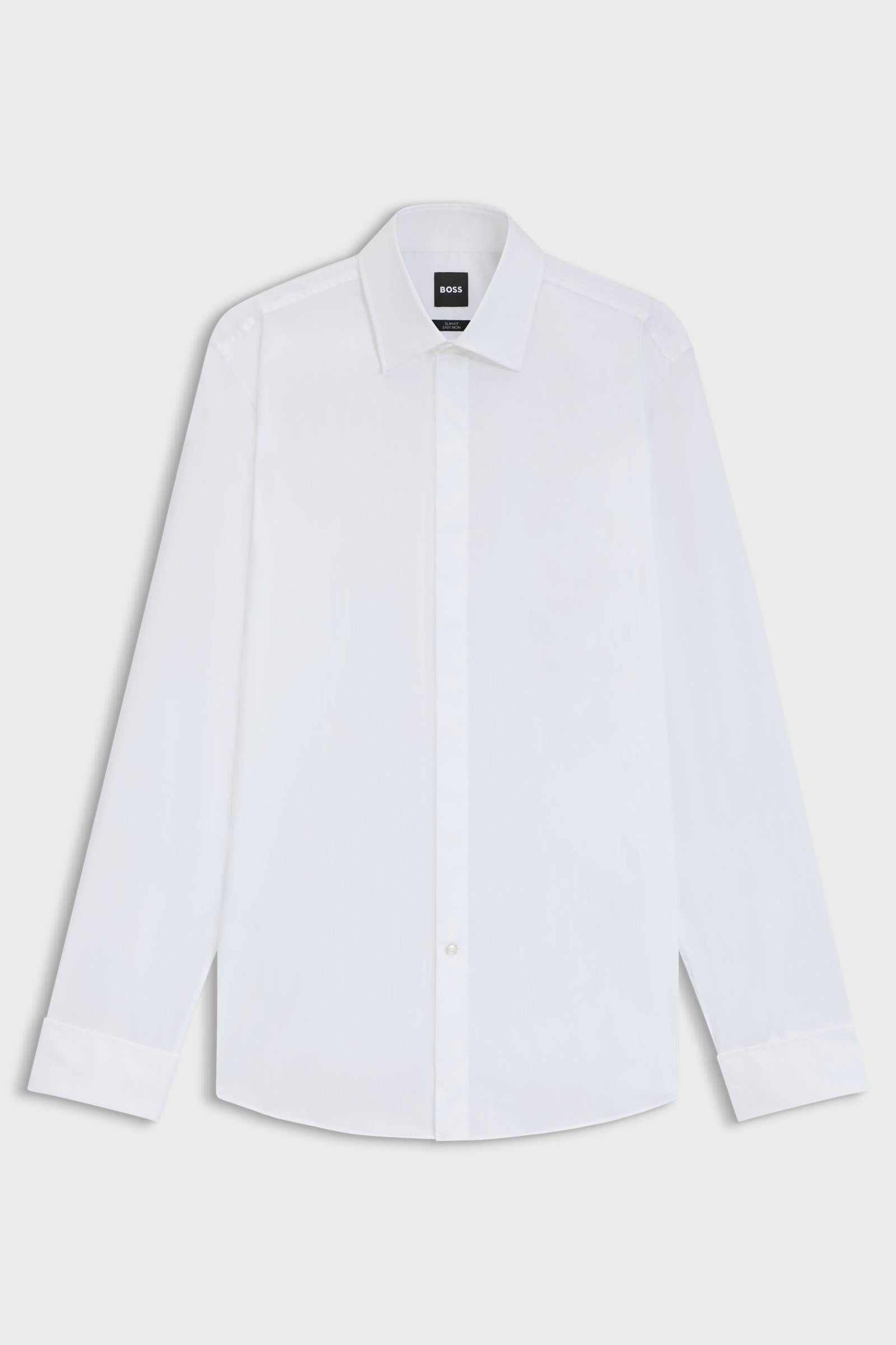 Camicia slim fit con polso da gemello 50480093 10245425 01 100 BOSS White 
