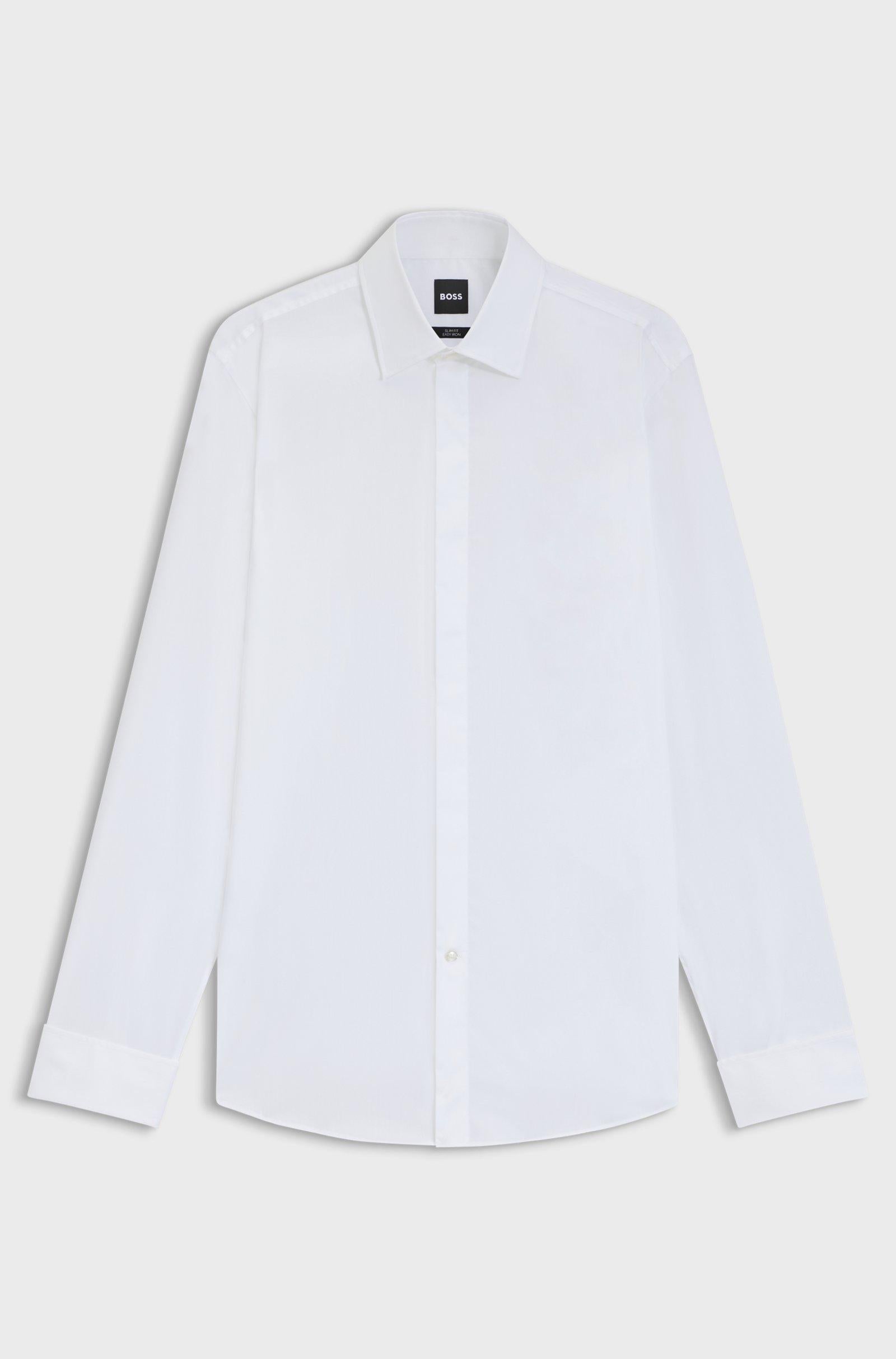 Camicia slim fit con polso da gemello 50480093 10245425 01 100 BOSS White 