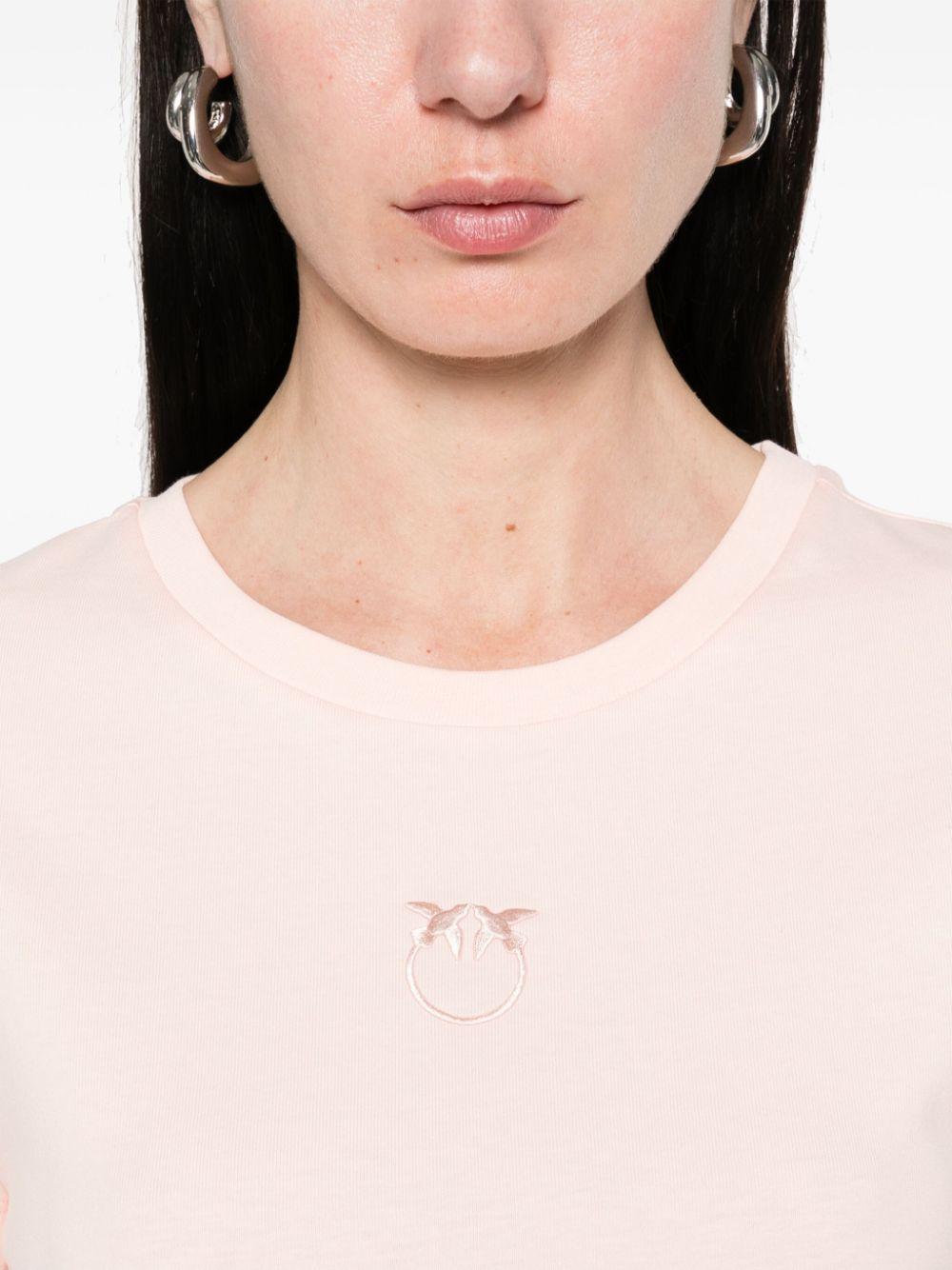 T-shirt maniche corte logo ricamato 100355A2HN N38 PINKO Rosa-castano pallido 