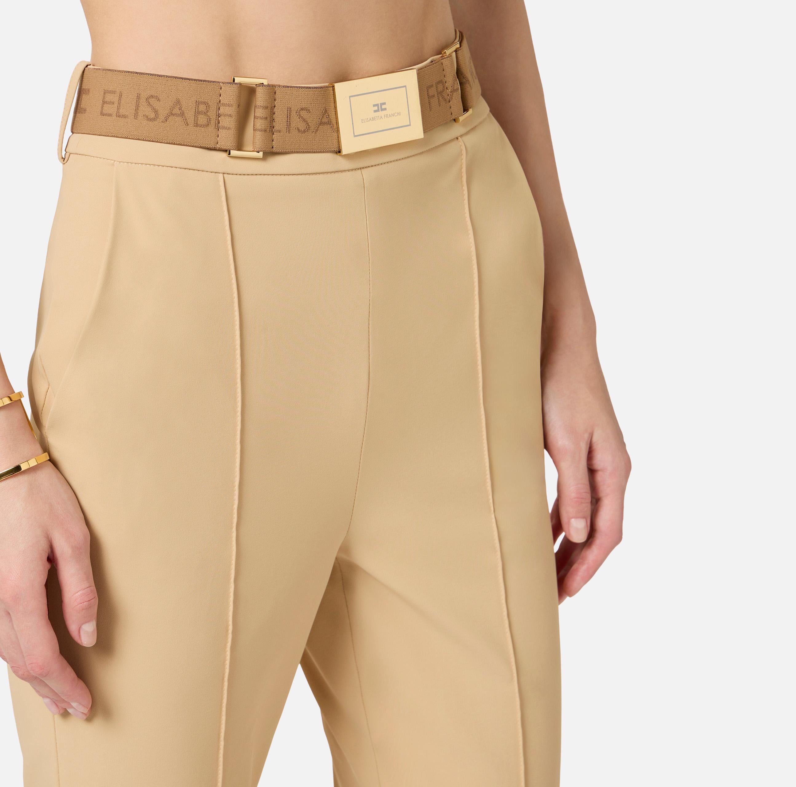 Pantaloni in tessuto tecnico bielastico con cintura PA13261E2 470 ELISABETTA FRANCHI Cammello 