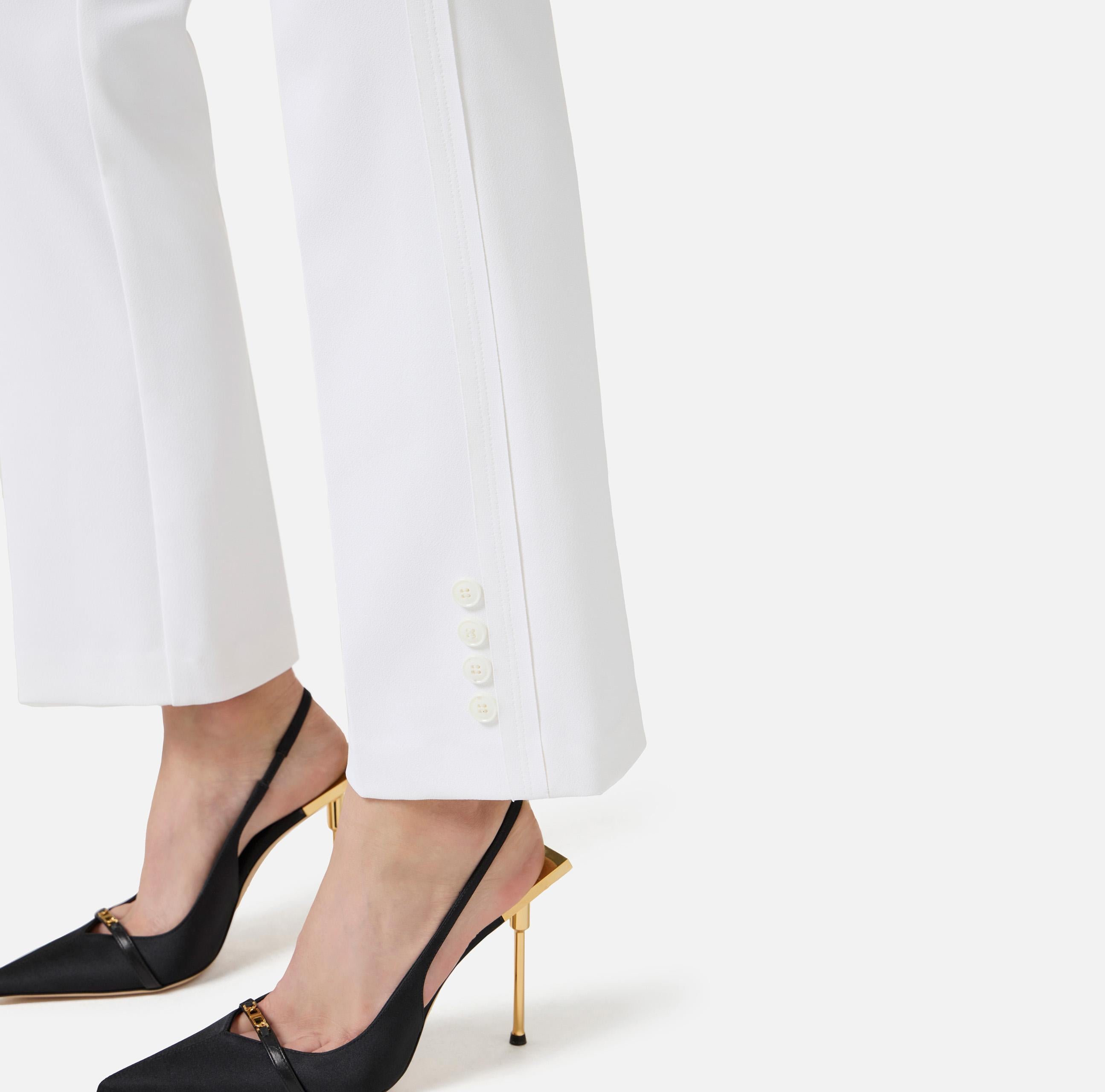 Pantaloni in doppio crêpe stretch con logo charm PA16861E2 360 ELISABETTA FRANCHI Avorio 