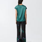 Blusa t-shirt satin e georgette 103951A206 S1A PINKO Verde bottiglia scuro 