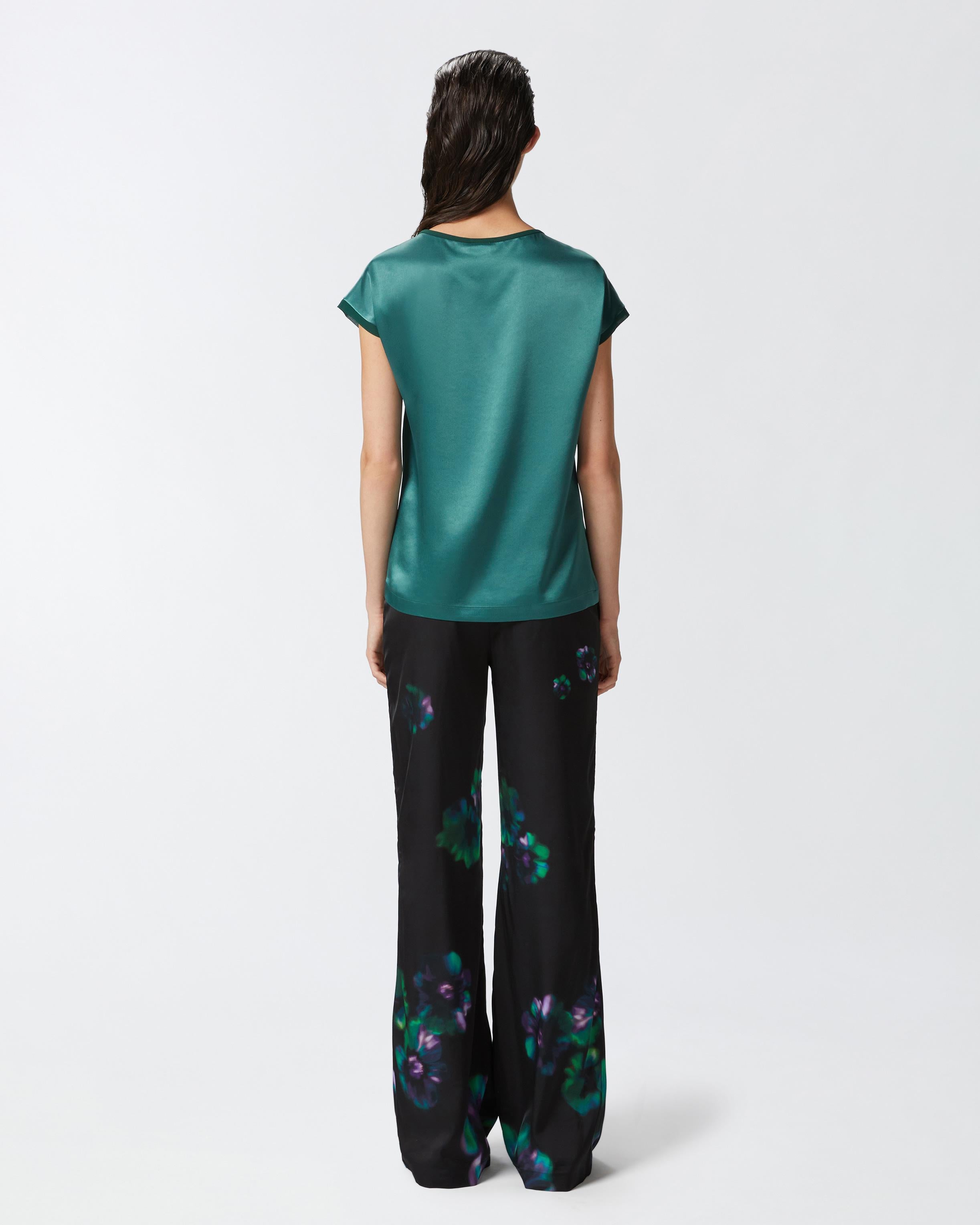 Blusa t-shirt satin e georgette 103951A206 S1A PINKO Verde bottiglia scuro 