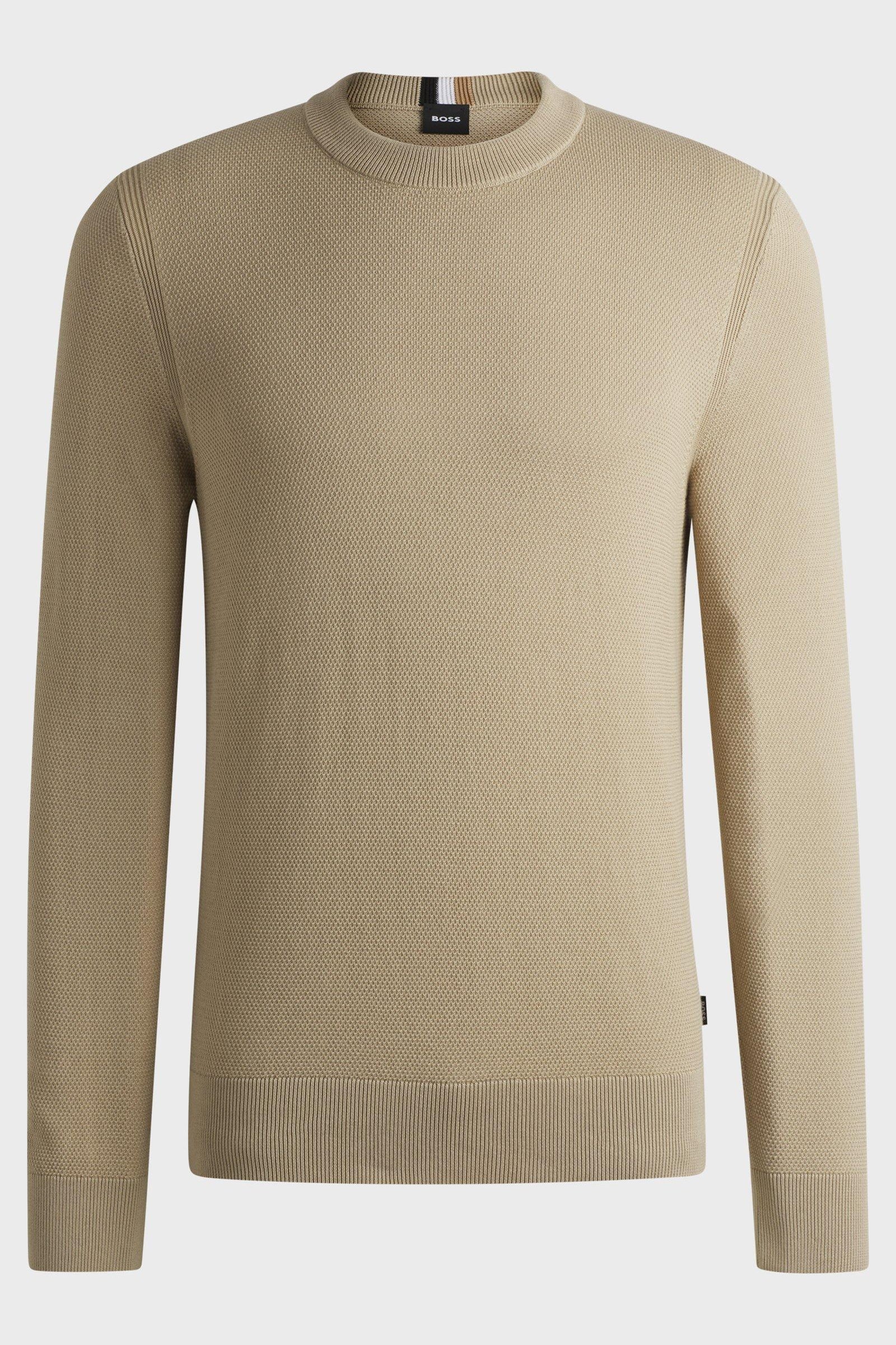 Maglia girocollo in cotone 50506022 10255187 01 275 BOSS Light beige 