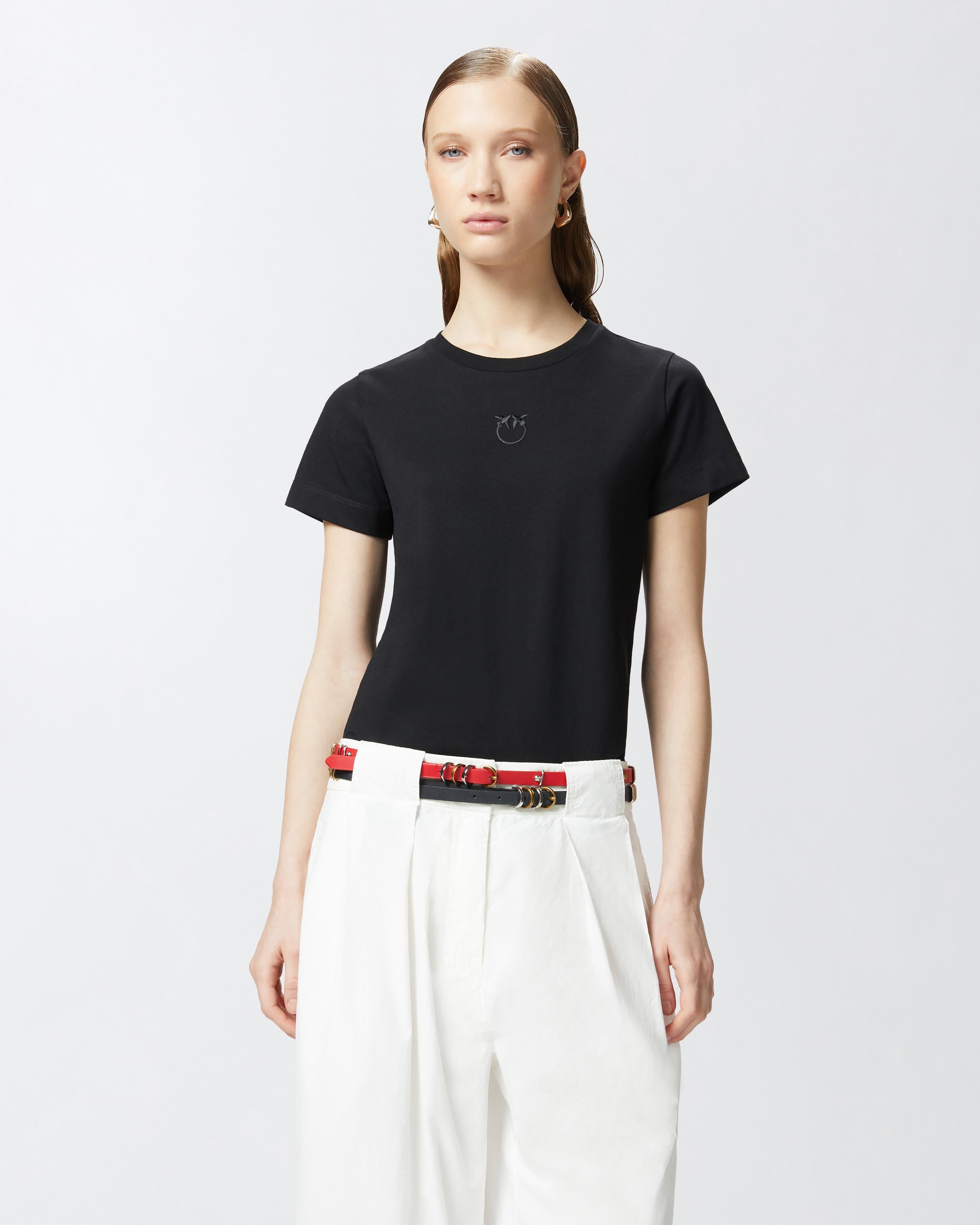 T-shirt maniche corte logo ricamato 100355A2HN Z99 PINKO Nero 