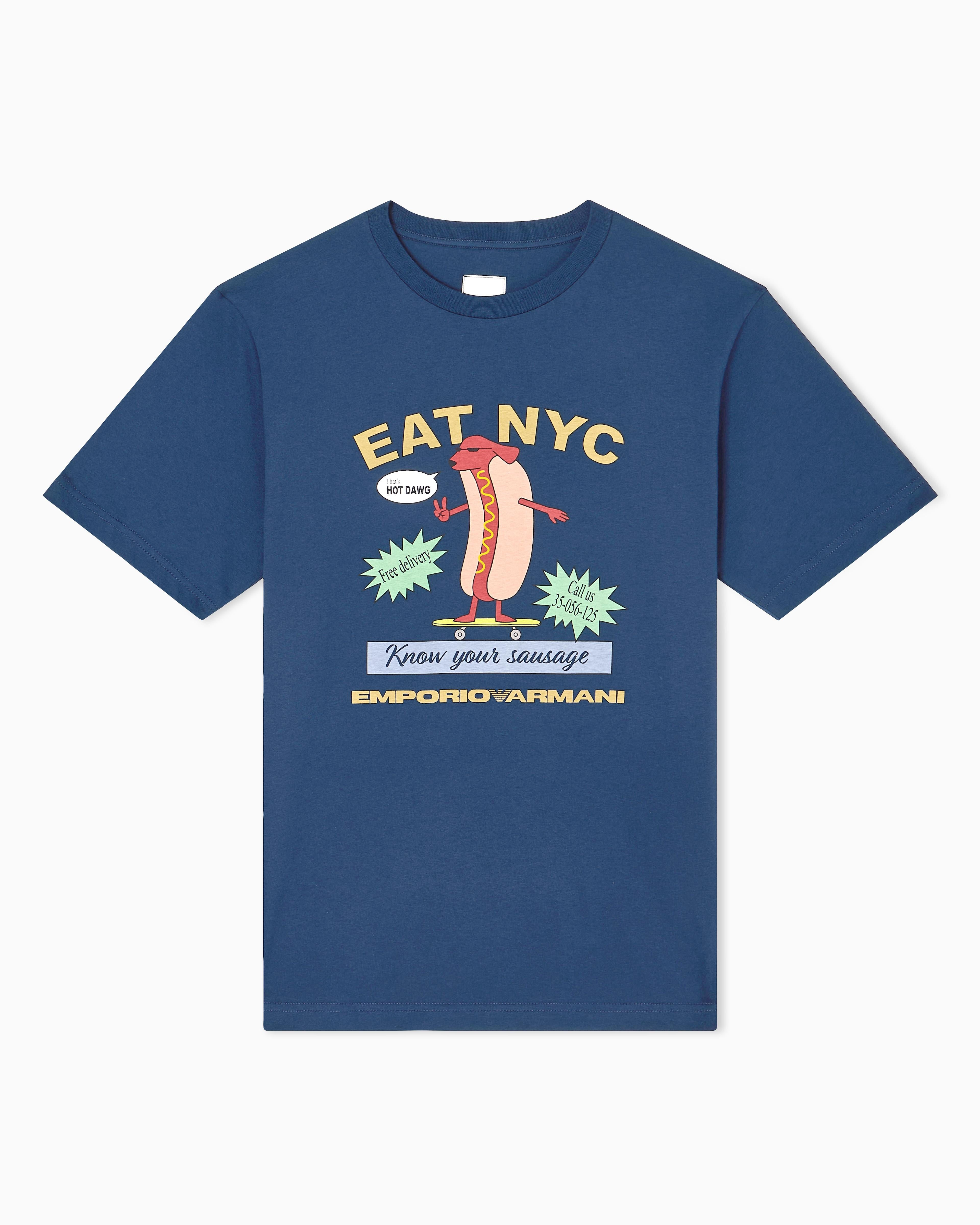 T-shirt in jersey stampa EAT NYC Capsule New York EM003622 AF14836 MB376 EMPORIO ARMANI Hotdog blu 