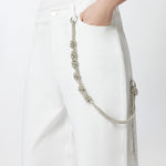Pantaloni larghi loose fit con catena gioiello 104601A2DO Z04 PINKO Bianco 