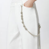 Pantaloni larghi loose fit con catena gioiello 104601A2DO Z04 PINKO Bianco 
