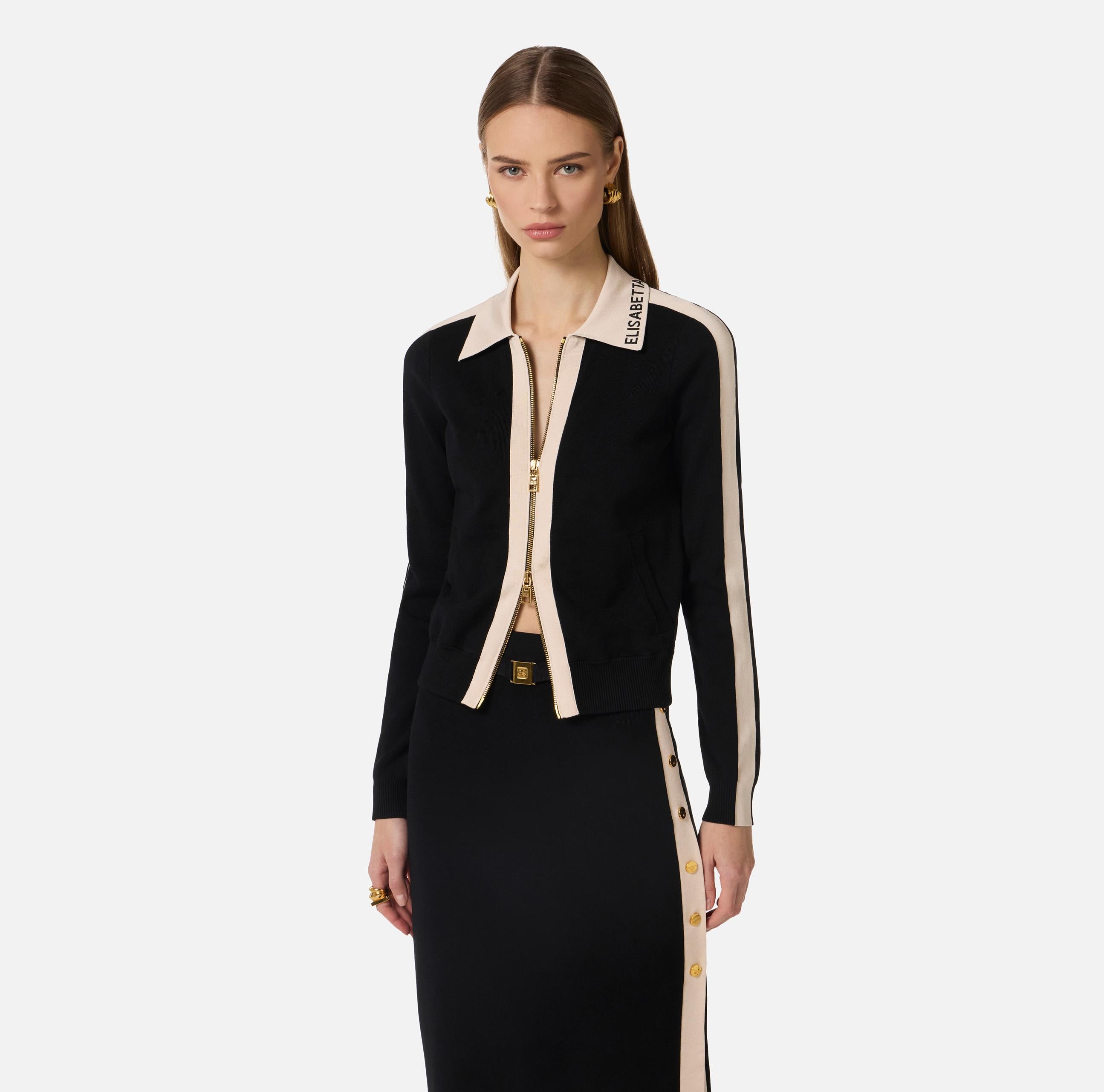 Giacca in maglia con bande in viscosa lucida MK66S61E2 685 ELISABETTA FRANCHI Nero/burro 