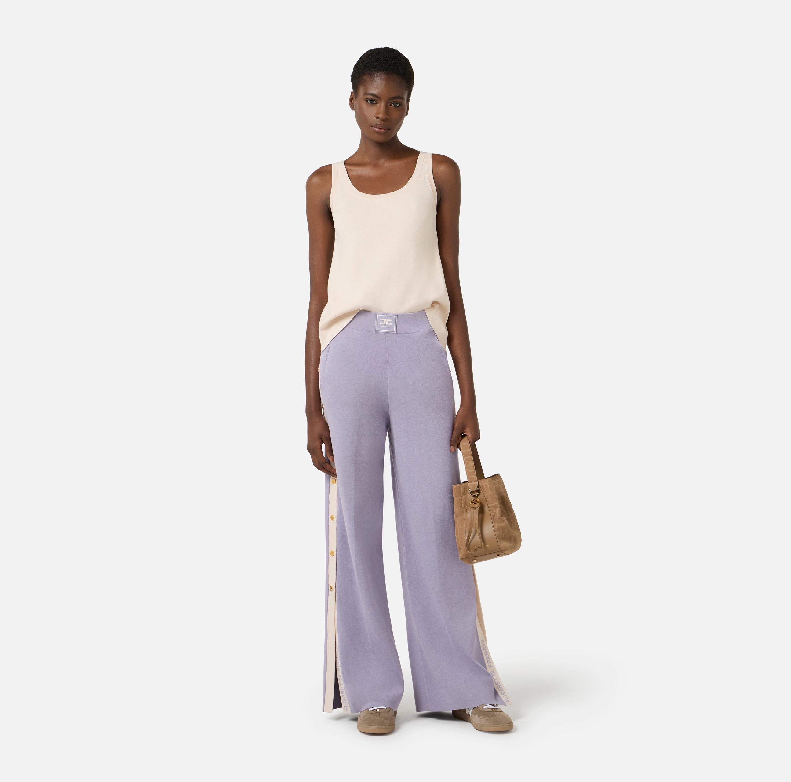 Top in maglia con bande in viscosa lucida TK72S61E2 U69 ELISABETTA FRANCHI Burro/cammello 