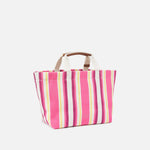 Borsa a spalla media shopper in tela a righe 104753A2G5 A2G5 PINKO Fuxia/giallo 