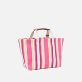 Borsa a spalla media shopper in tela a righe 104753A2G5 A2G5 PINKO Fuxia/giallo 