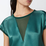 Blusa t-shirt satin e georgette 103951A206 S1A PINKO Verde bottiglia scuro 