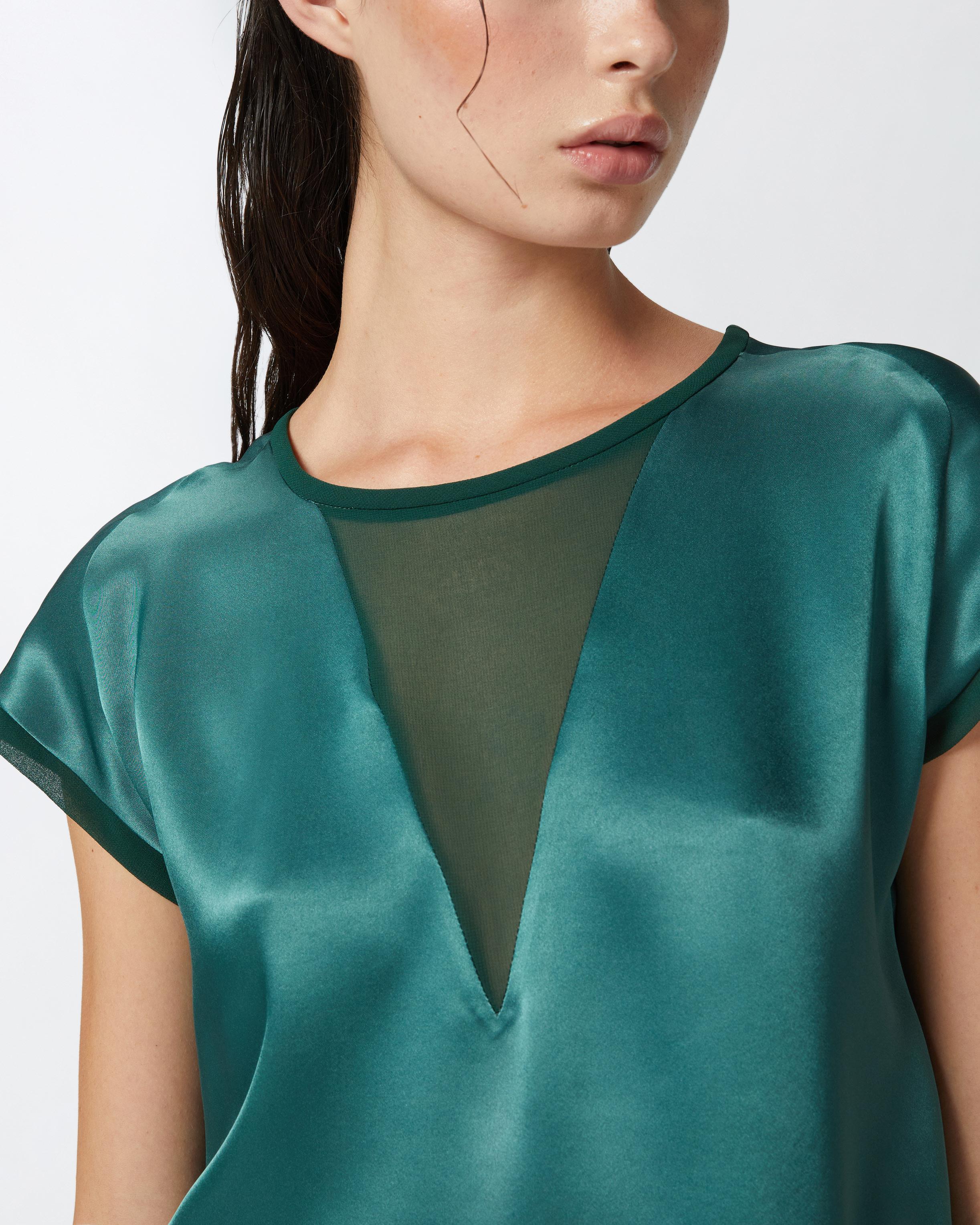 Blusa t-shirt satin e georgette 103951A206 S1A PINKO Verde bottiglia scuro 