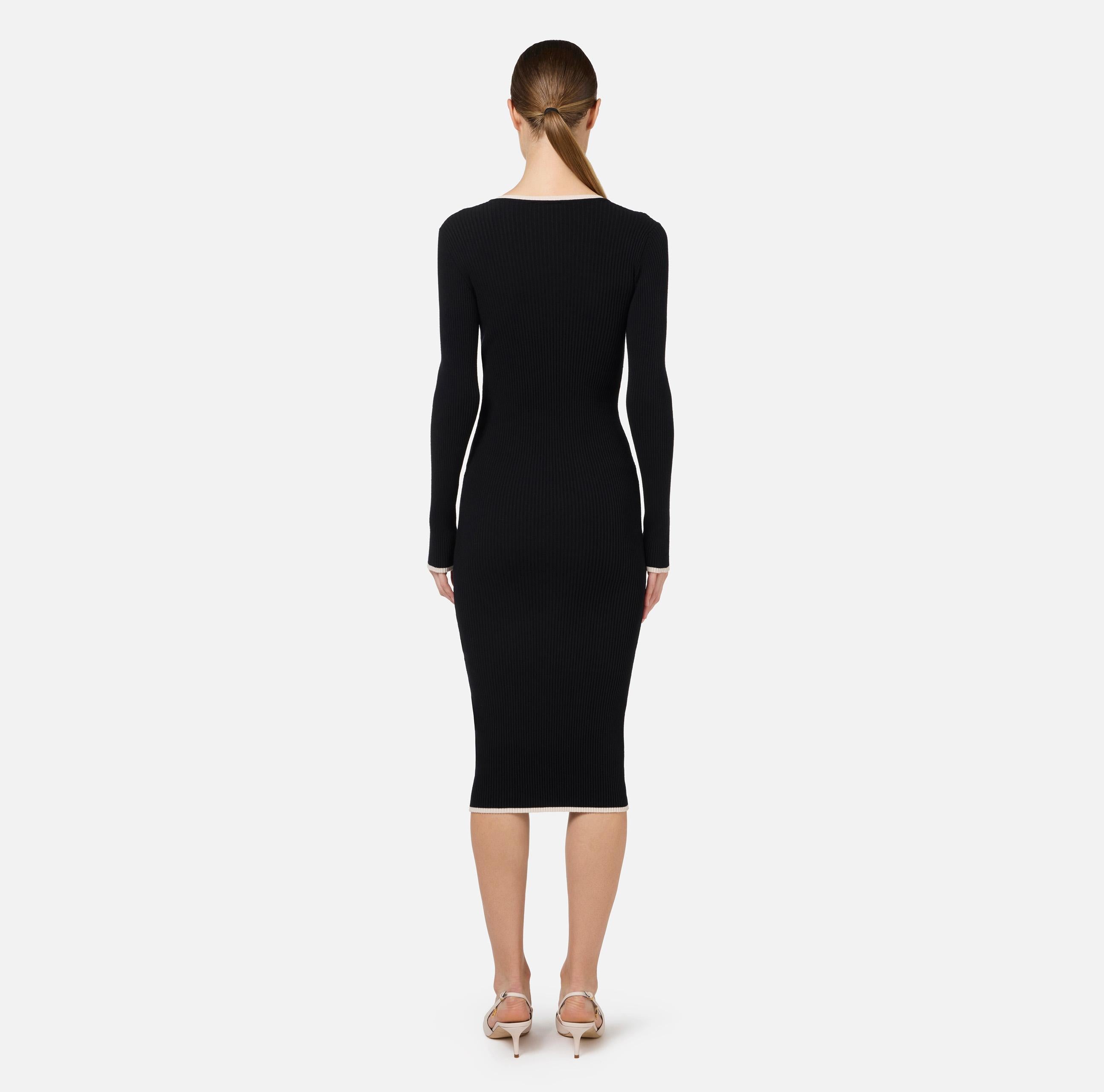 Abito midi in viscosa con logo a contrasto AM09M46E2 685 ELISABETTA FRANCHI Nero/burro 