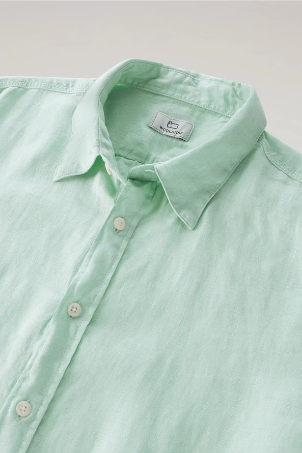 Camicia in puro lino tiinto in capo CFWOSI0113MRUT3372 6585 WOOLRICH Harbor green 