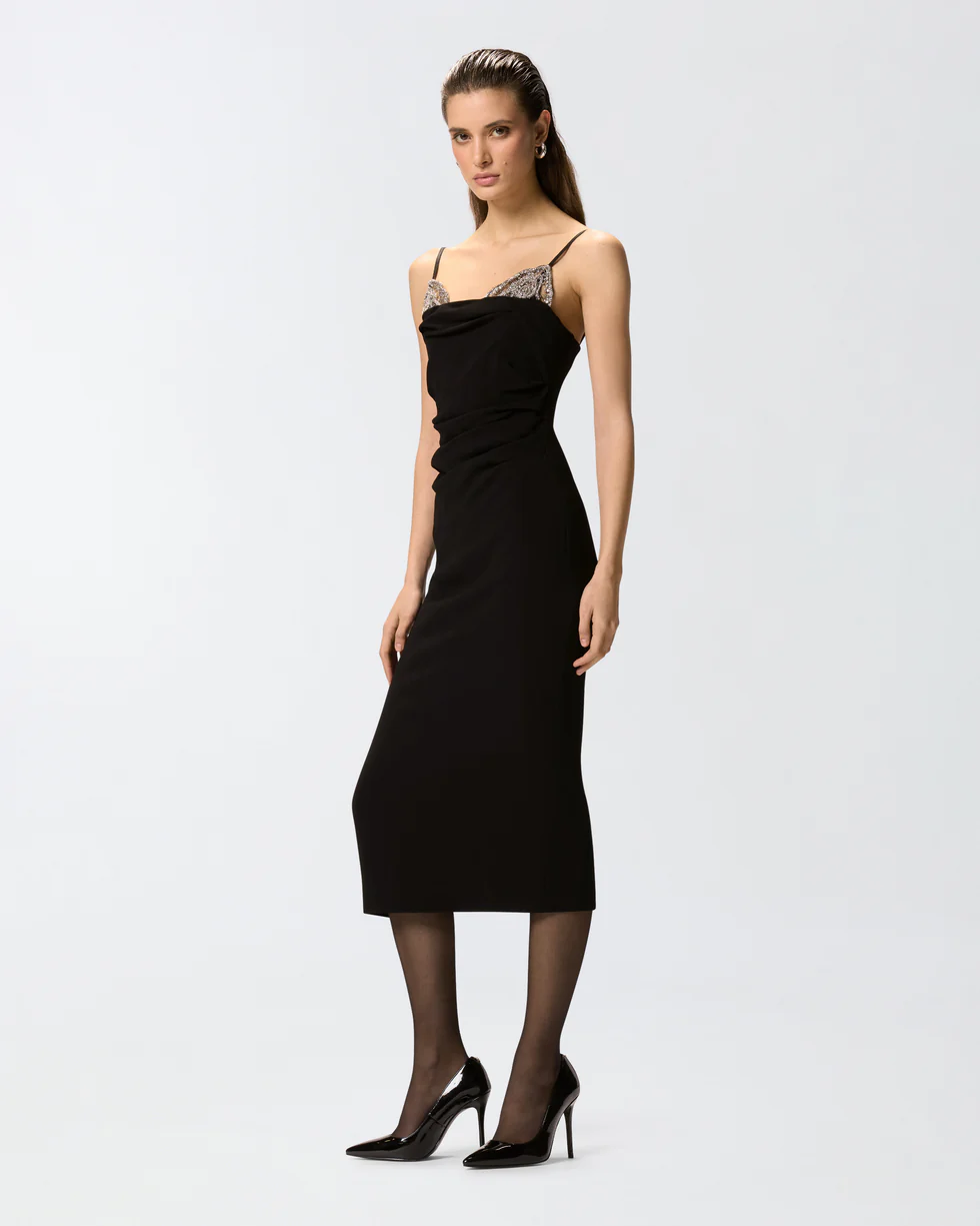 Abito midi aderente con ricamo gioiello 106637A31P Z99 PINKO Nero limousine 