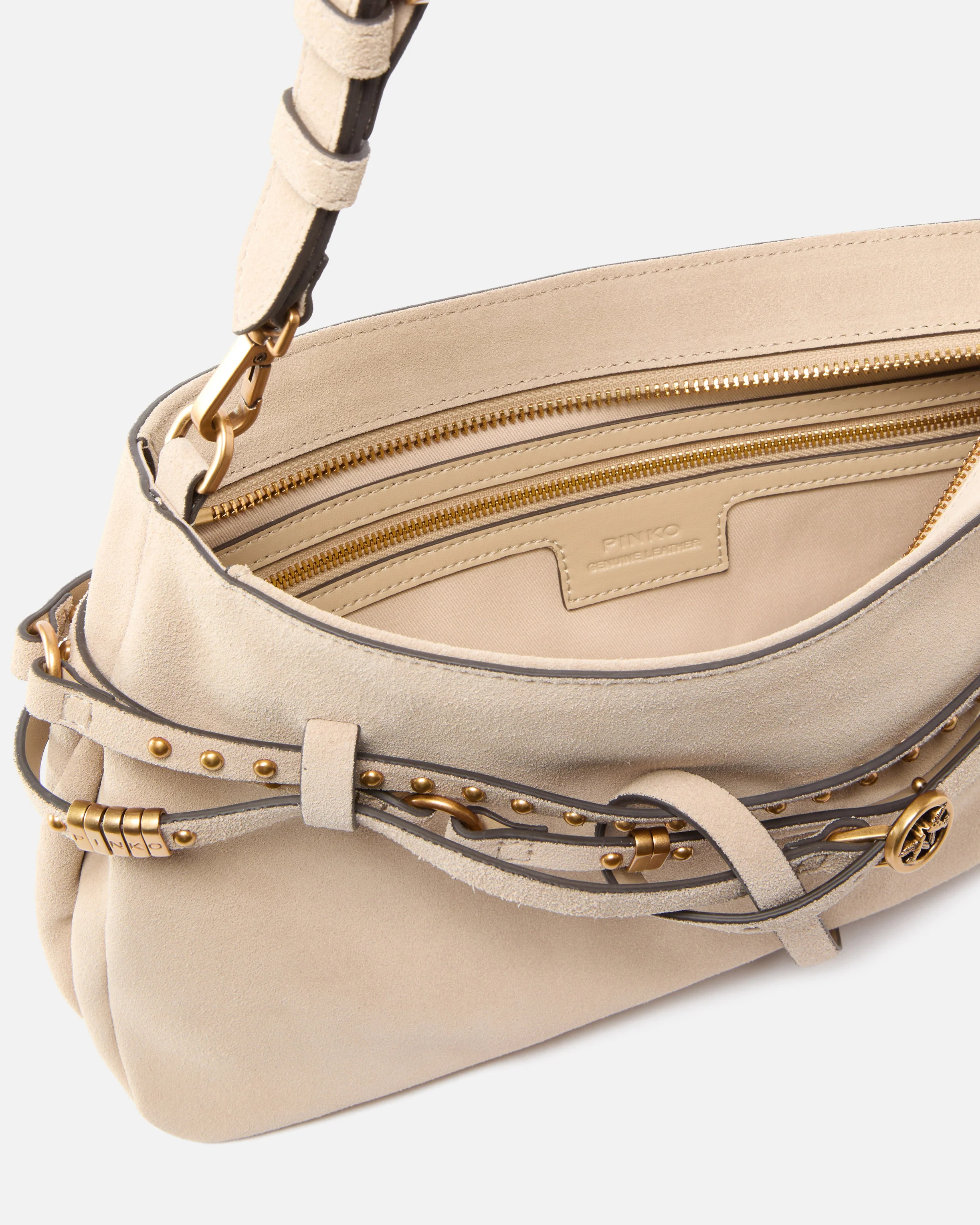 Borsa a spalla media in suede 106176A0F6 C50Q PINKO Beige-grigio fumo-antique 