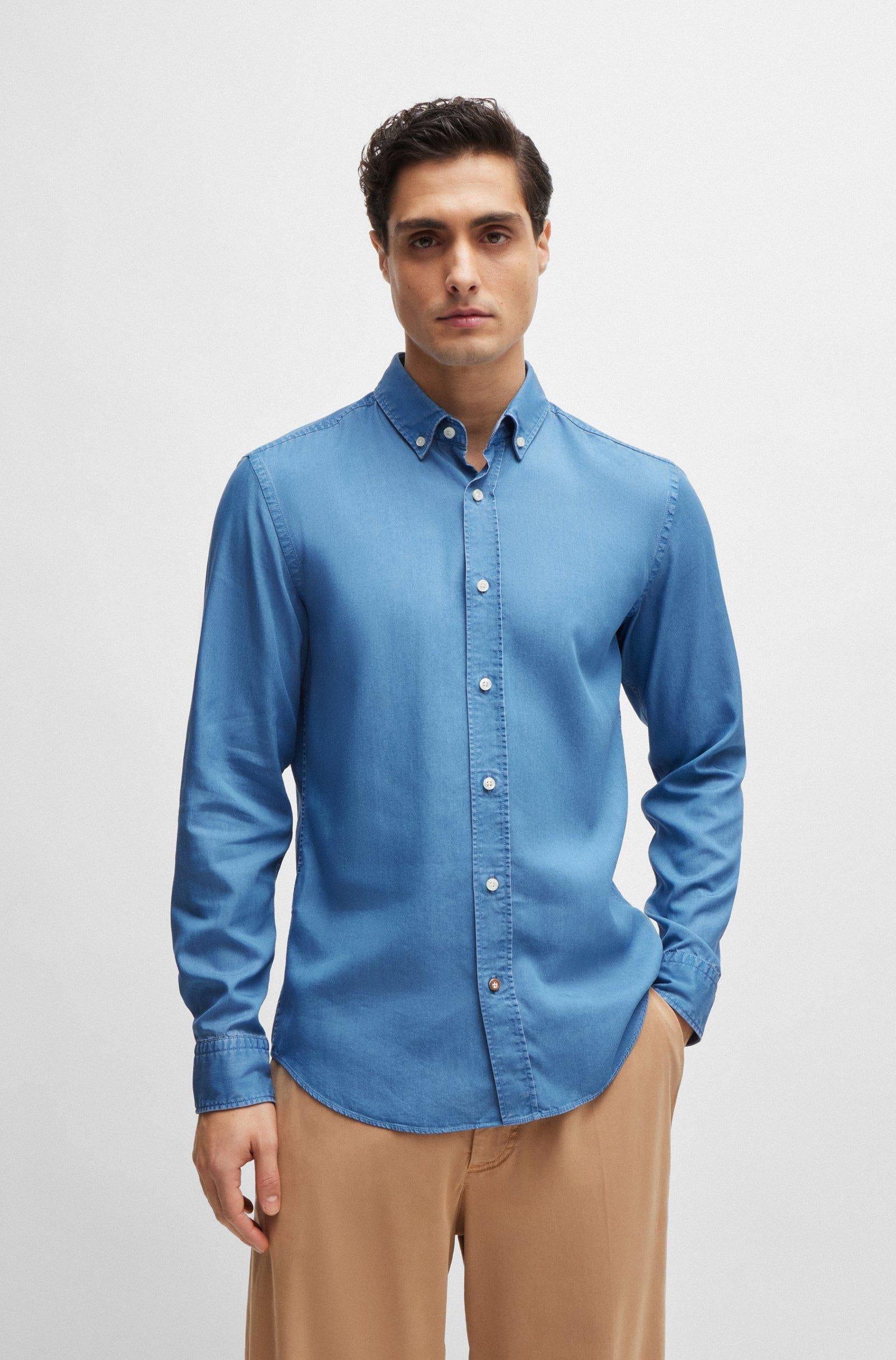 Camicia in denim button down 50513728 10259348 01 437 BOSS Bright blue 