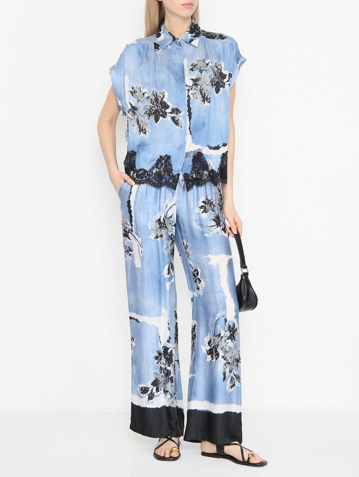 Pantalone in seta stampata D46EP087ED0 MFA36 ERMANNO FIRENZE Light blue 