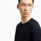 Maglia girocollo in lana con lavorazione jacquard EM002196 AF13851 FB057 EMPORIO ARMANI Blue 