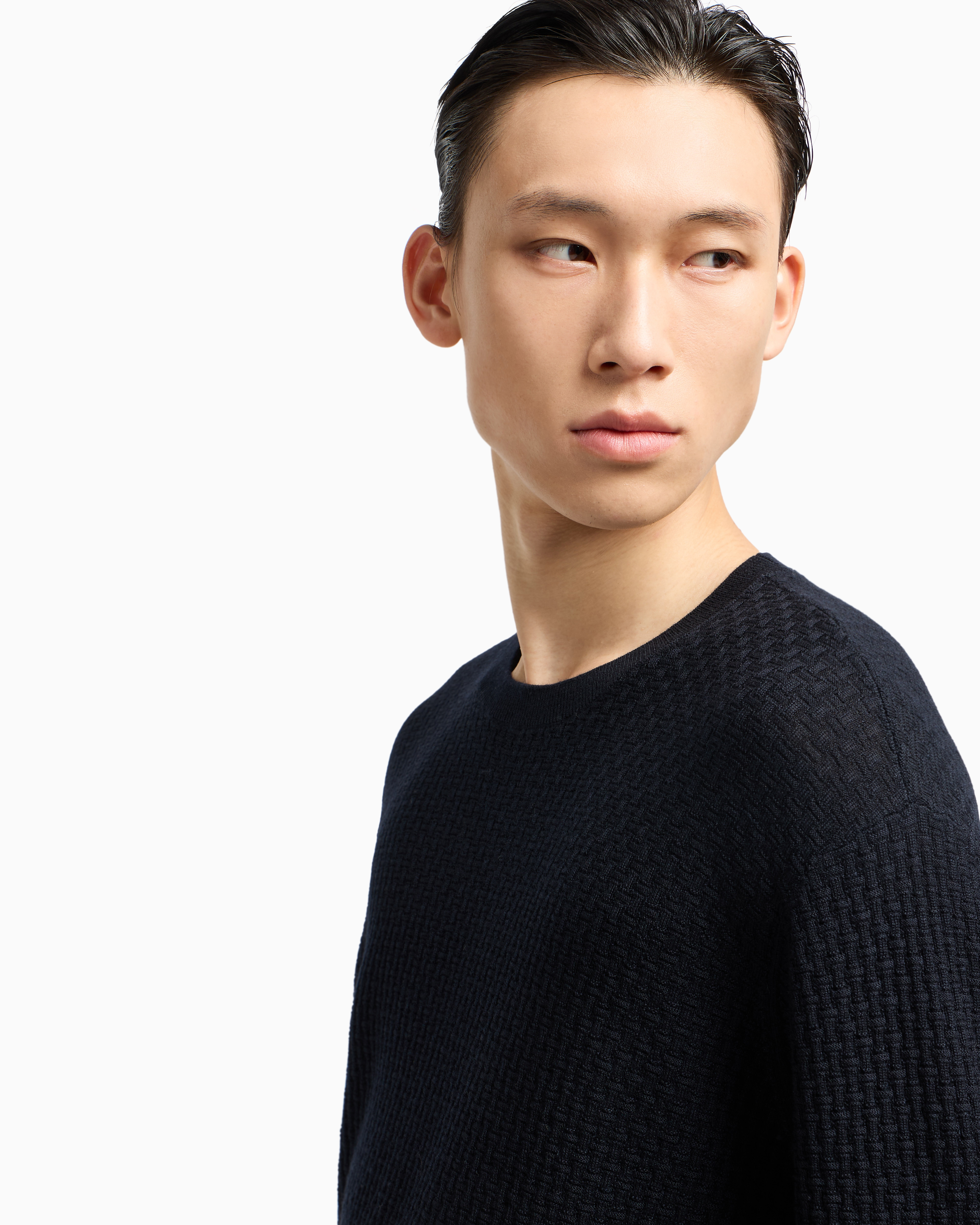 Maglia girocollo in lana con lavorazione jacquard EM002196 AF13851 FB057 EMPORIO ARMANI Blue 