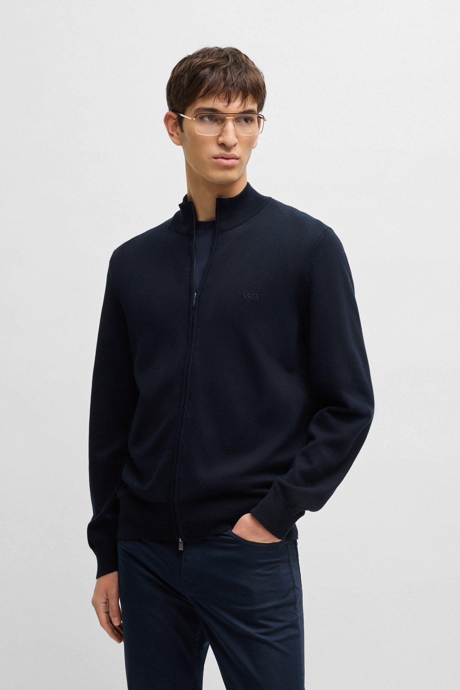 Cardigan in cotone con zip e logo ricamato 50505998 10255178 01 404 BOSS Dark blue 