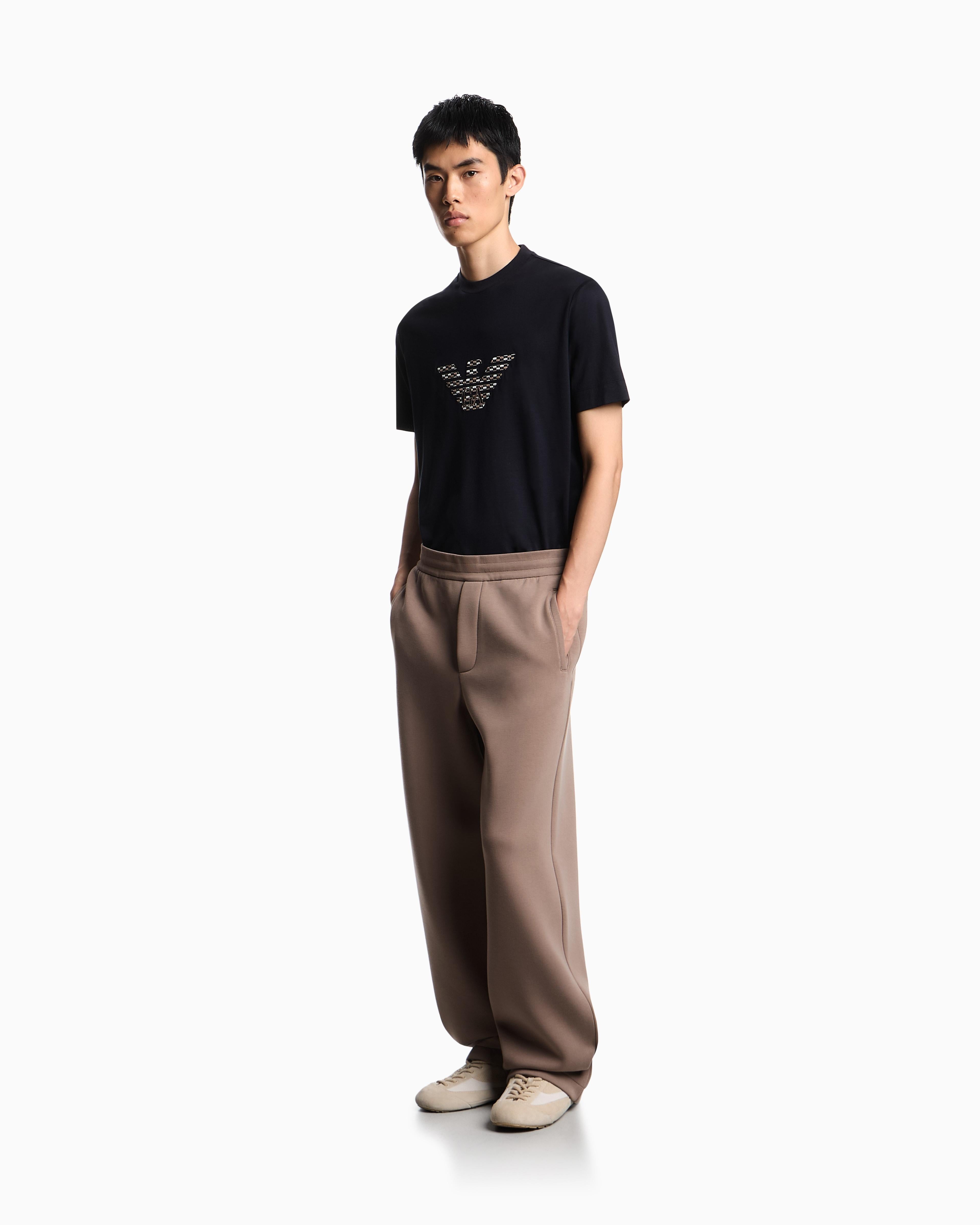 T-shirt con maxi ricamo in jersey misto lyocell ASV EM003007 AF18312 UB118 EMPORIO ARMANI Blue navy 