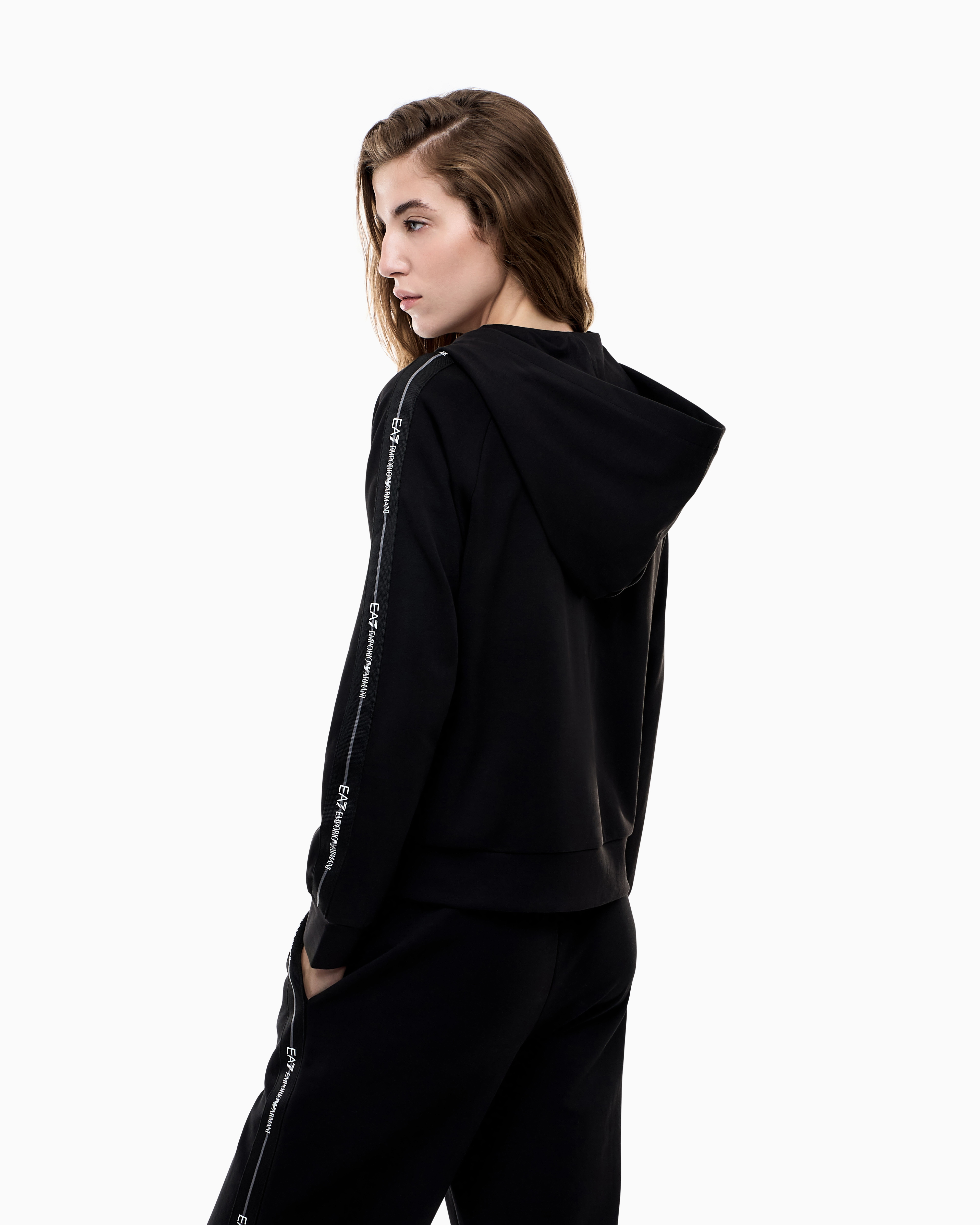 Felpa aperta con cappuccio 7W000960 AF12501 UC001 EA7 Black 