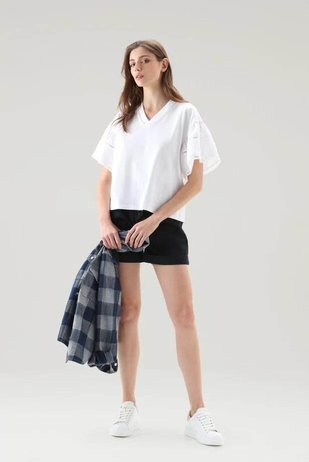 T-Shirt Lakeside in puro cotone con maniche a sbuffo CFWWTE0076FRUT3397 8041 WOOLRICH Bright white 