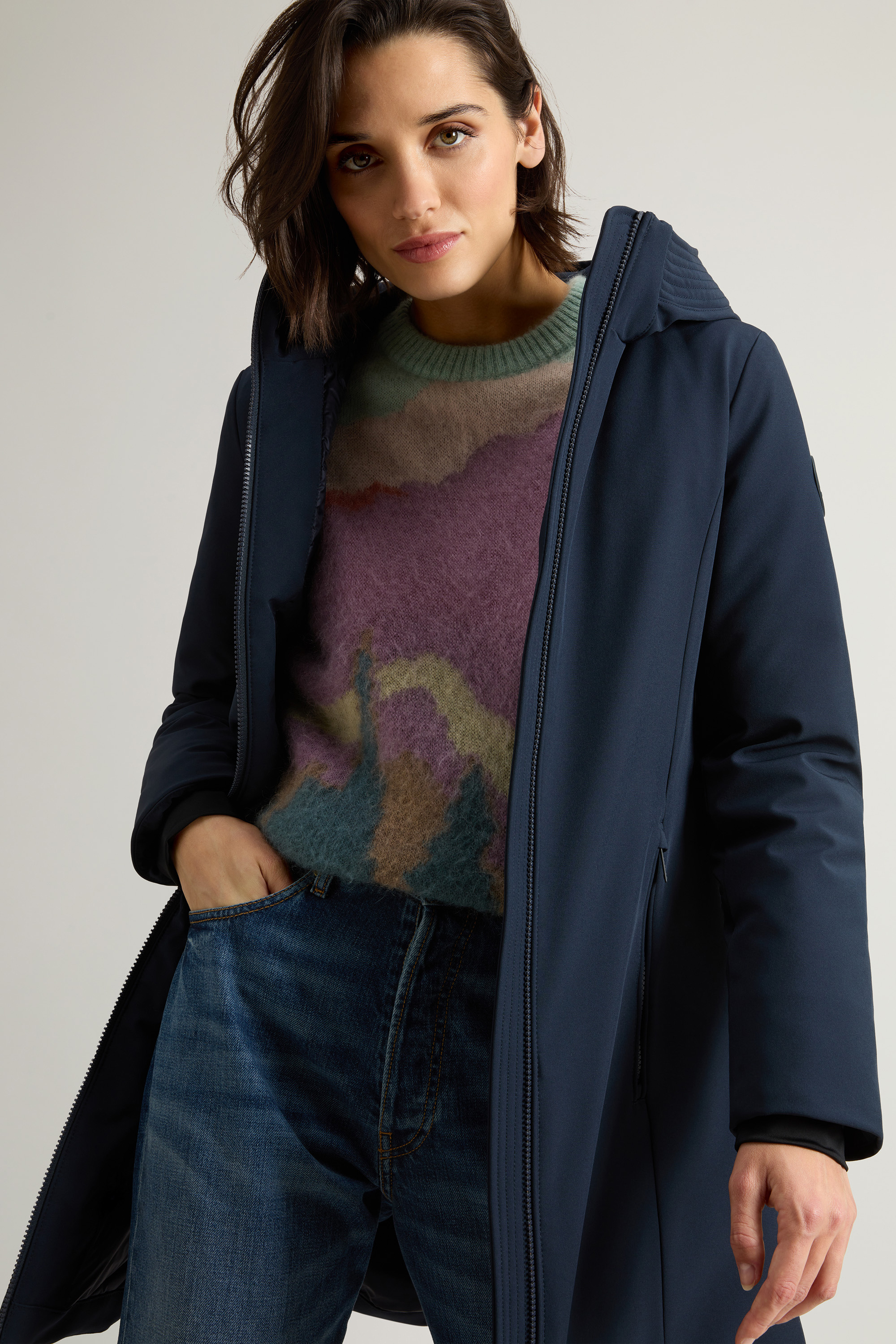 Parka in Softshell CFWWOU0889FRUT3496 3989 WOOLRICH Melton blue 