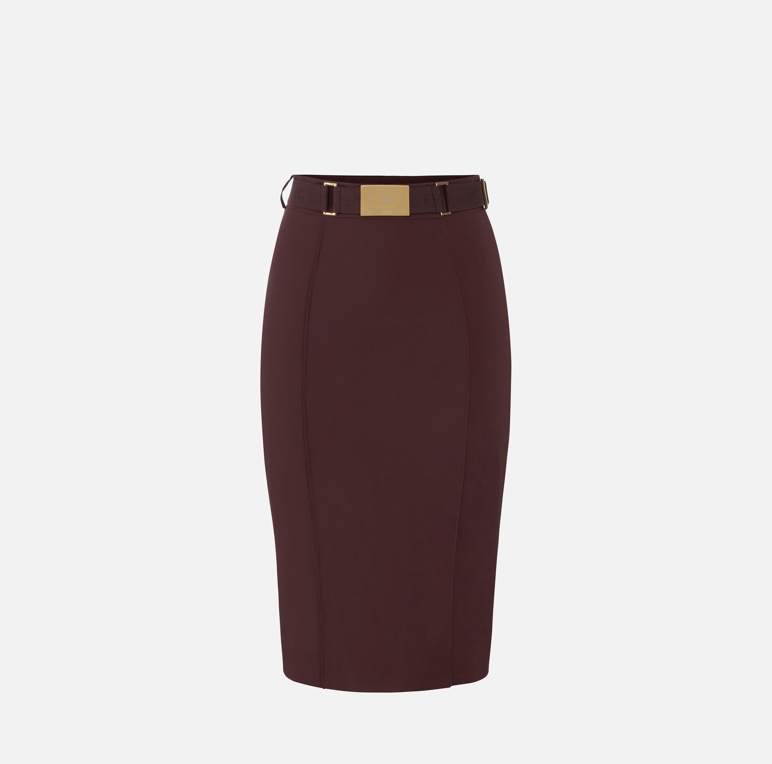 Gonna in tessuto tecnico bielastico con cintura GO15961E1 644 ELISABETTA FRANCHI Cacao 